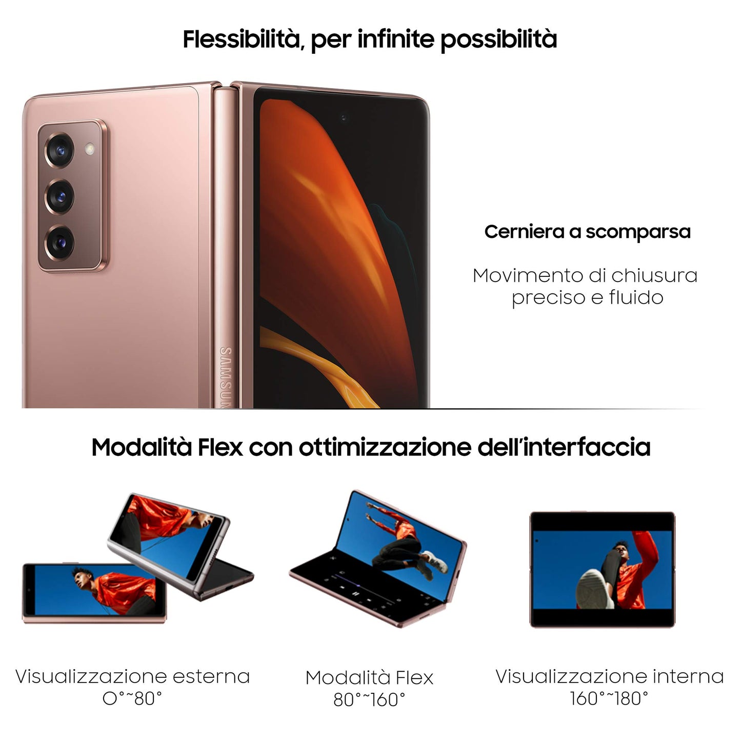 Samsung Galaxy Z Fold2 5G Smartphone, Display ext.6.2” Super AMOLED / int. 7.6” Dynamic AMOLED 2x, 256GB, RAM 12GB, Batteria 4500 mAh, 5G, NanoSIM, Android 10, Marrone