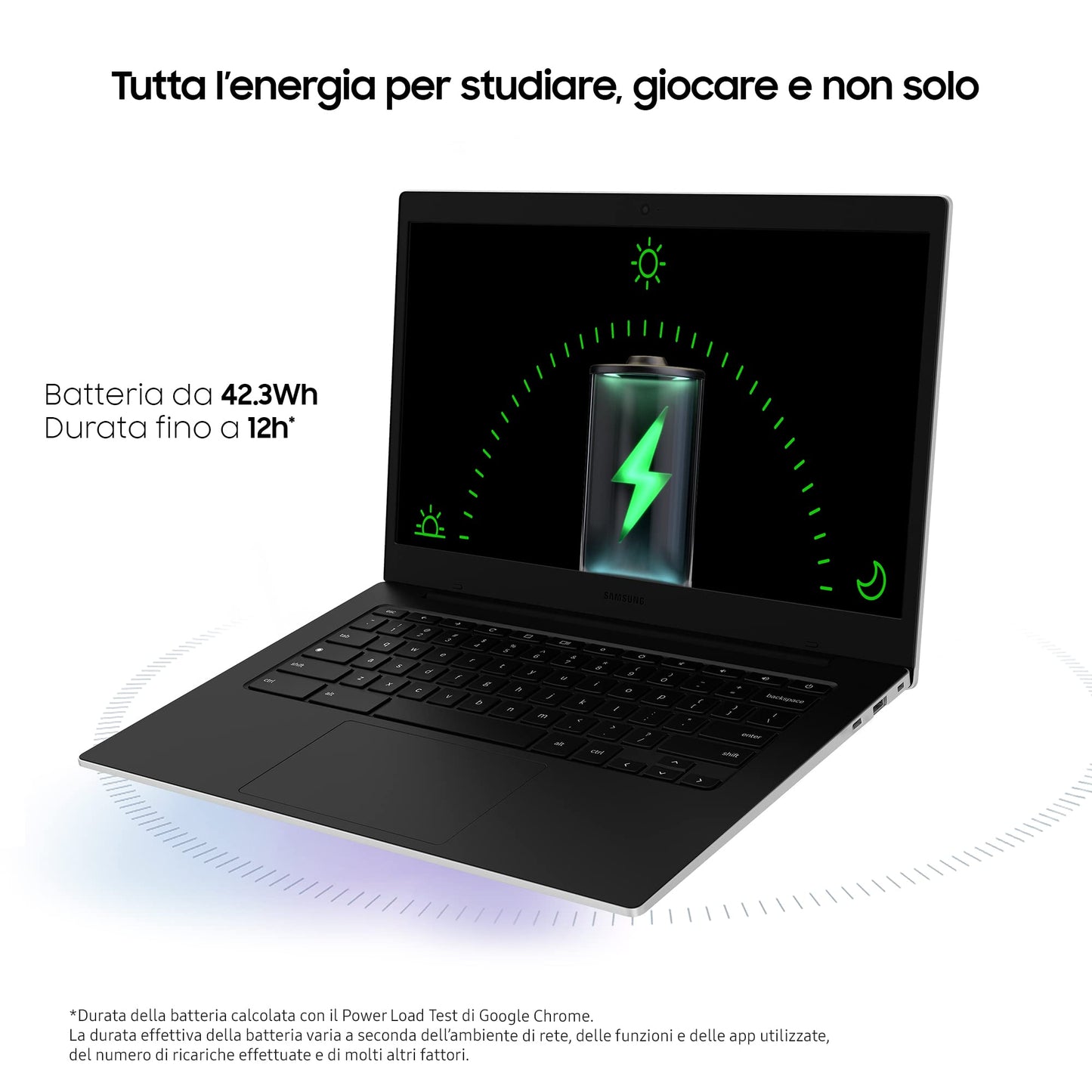 Samsung Galaxy Chromebook Go, Computer Portatile XE340XDA-KA1IT Chrome OS, Processore Intel Celeron, Display Screen 14” Full HD LED, RAM 4GB, Memoria eMMC 64GB, USB-C, Silver (Versione Italiana)