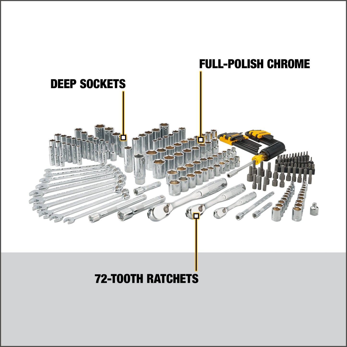 DEWALT Set di strumenti meccanici, unità da 1/4" e 3/8" e 1/2", SAE/Metric, 205 pezzi (DWMT81534)