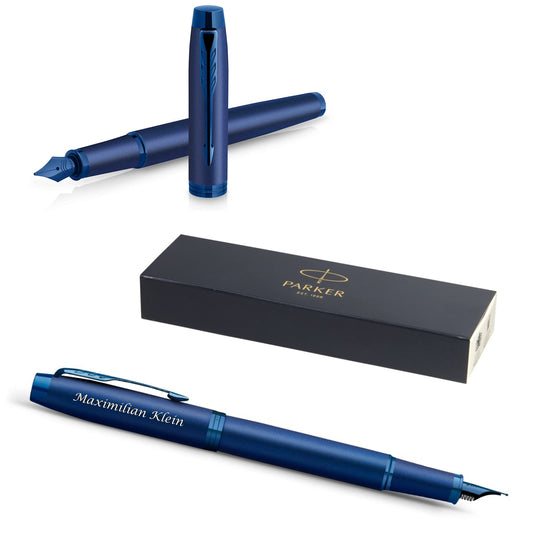 PARKER IM - Penna stilografica monocromatica con incisione | penna premium | confezione regalo | pantrone blu | elegante | regalo personalizzato | nome | inciso | anniversario (blue)