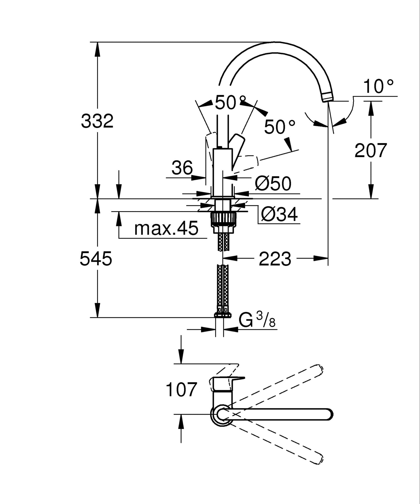 GROHE 30529001 Quickfix Start Edge, Miscelatore Monocomando per Lavello, Bocca Girevole, Sistema di Installazione Semplice, Cromo