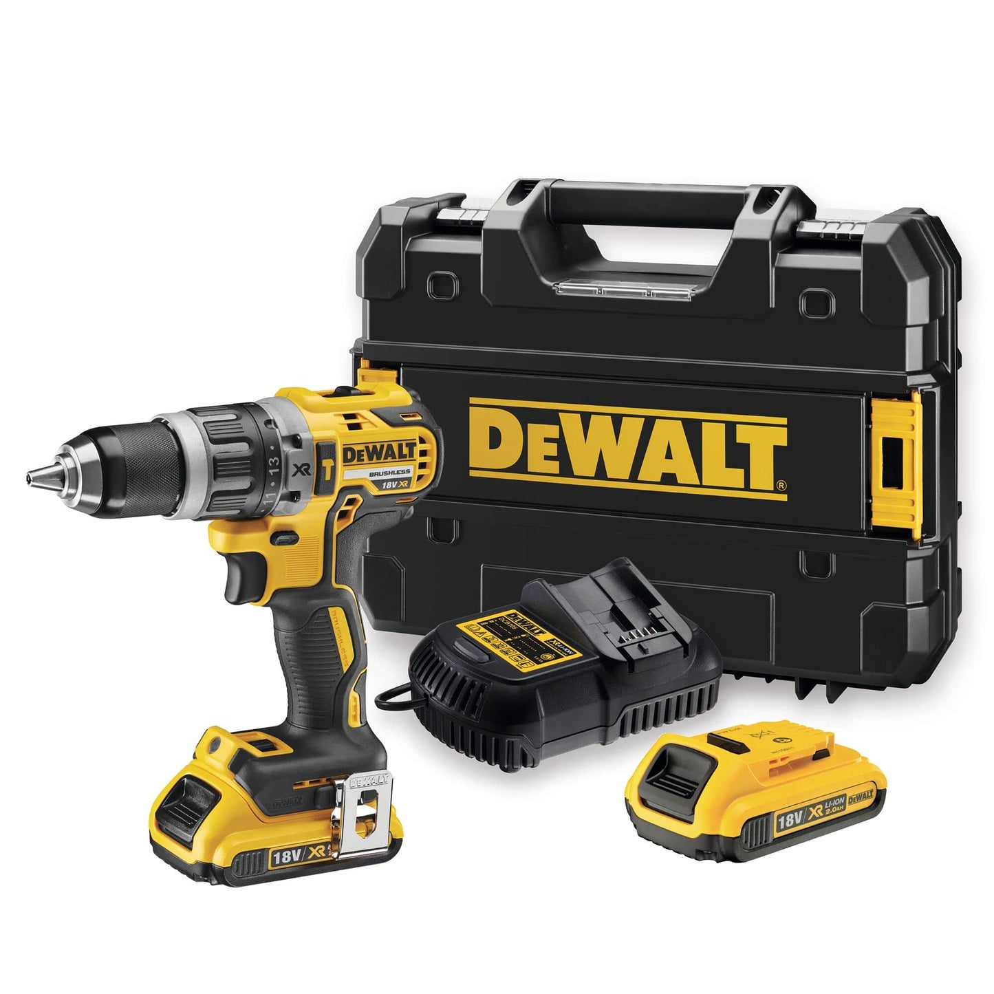 Dewalt Dcd796D2-Qw Trapano Avvitatore a Percussione,2 Velocità, Motore Brushless, con Doppia Batteria in Valigetta Tstak, 460 W, 18 V, Giallo/Nero, 2 Batterie 2 Ah