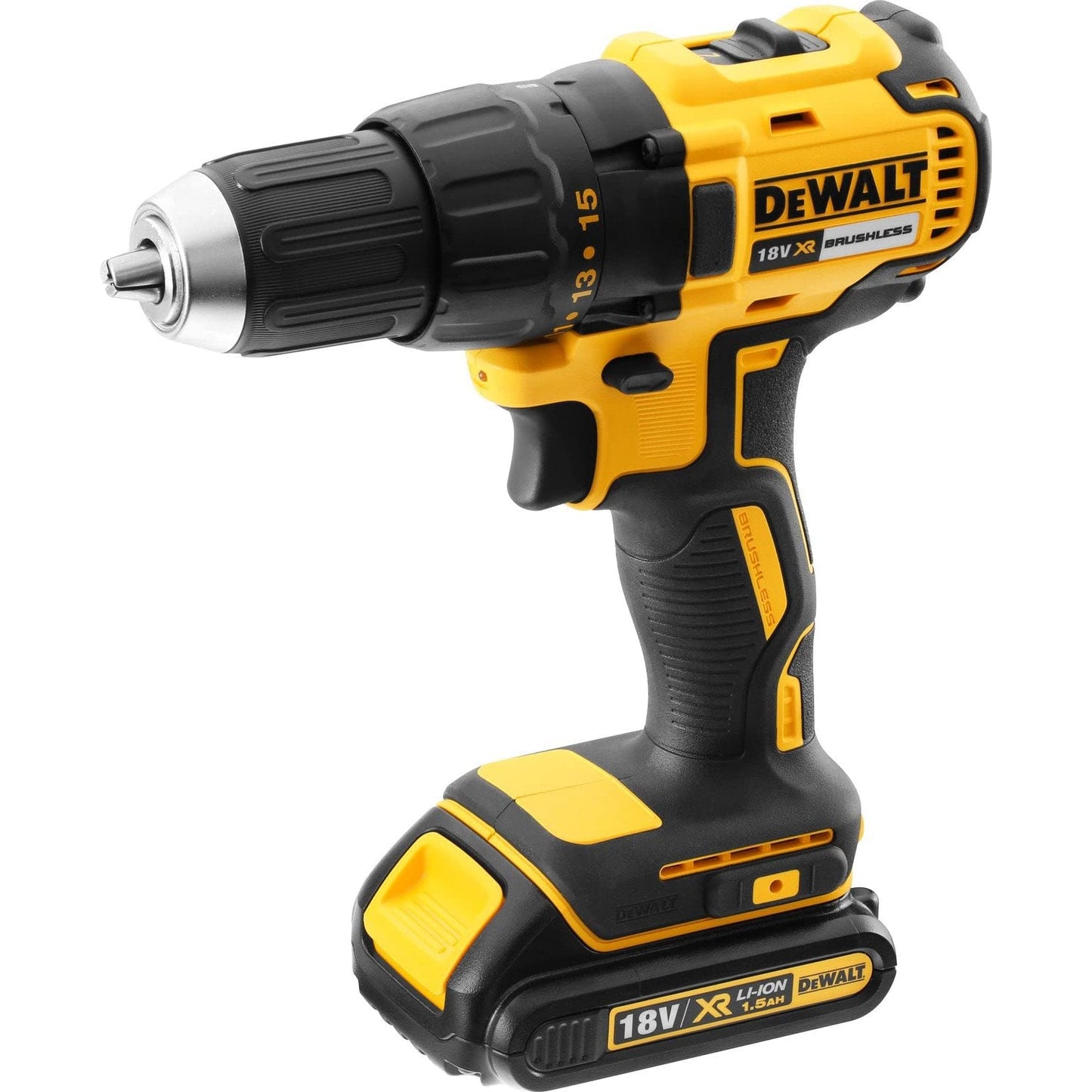 DEWALT DCD777S2T-QW - Trapano avvitatore senza spazzole XR 18V, 13mm, 65Nm con 2 batterie Li-Ion da 1,5Ah e valigetta TSTAK, nero, giallo