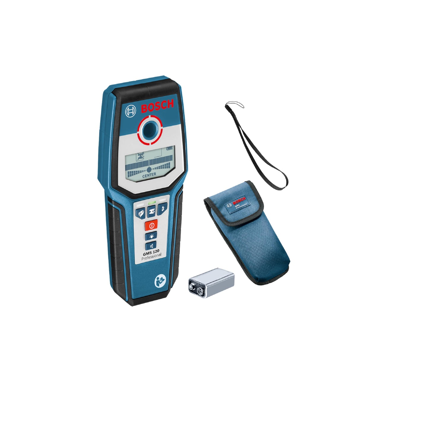 Bosch Professional Rilevatore GMS 120 (Profondità di Rilevamento Max. Legno/Metallo Magnetico/Metallo Non Magnetico/Cavi Sotto Tensione: 38/120/80/50 mm, In Scatola Di Cartone)