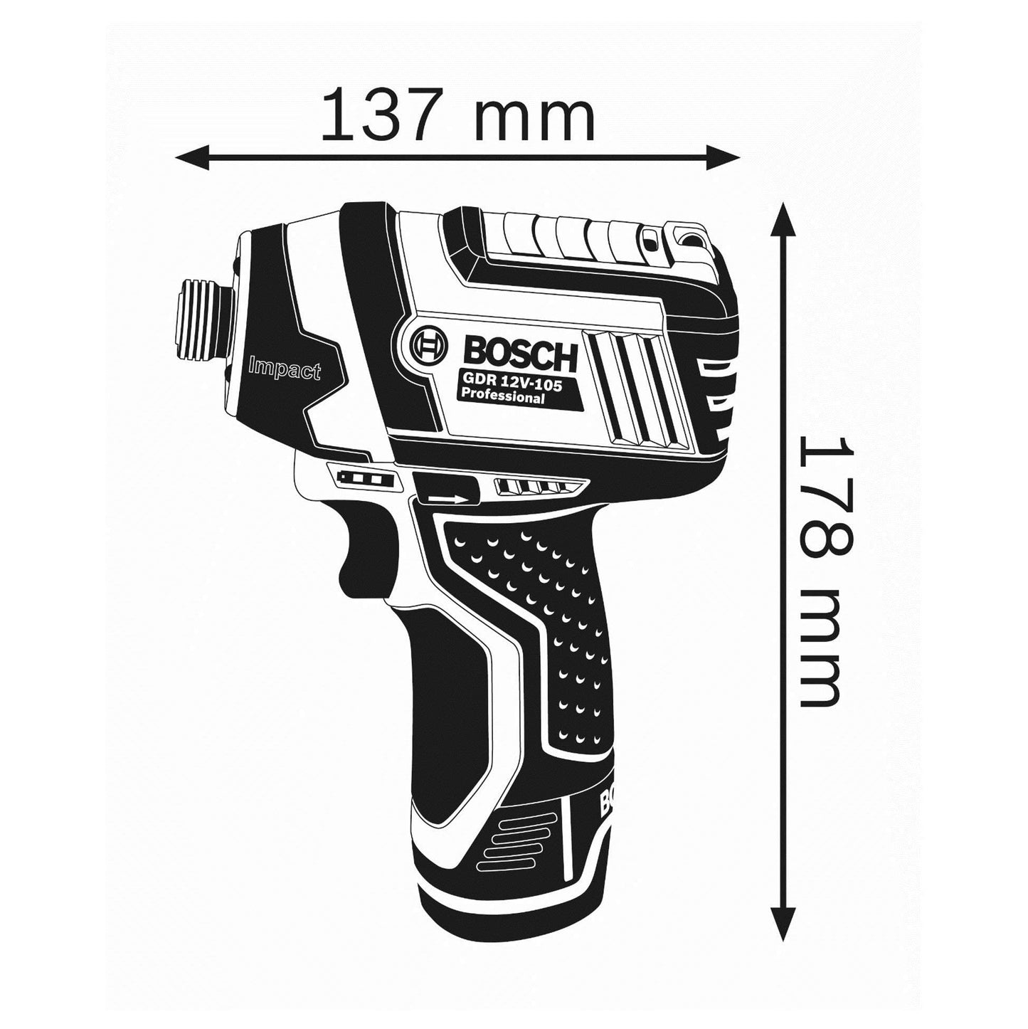 Bosch Professional 0 601 9A6 901 Avvitatore a Massa Battente a Batteria GDR 12 V-105 System, Batteria e Caricabatteria non Inclusi, Confezione in Cartone, , 12 volts