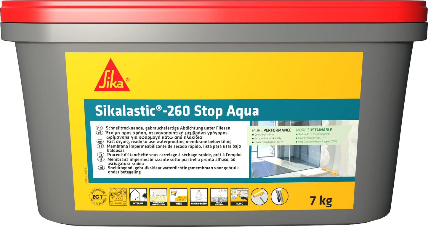 SIKA - Membrana impermeabilizzante - Sikalastic 260 Stop Acqua grigio chiaro - Pronto per l'uso in bagni e docce - Asciugatura rapida - 7 kg