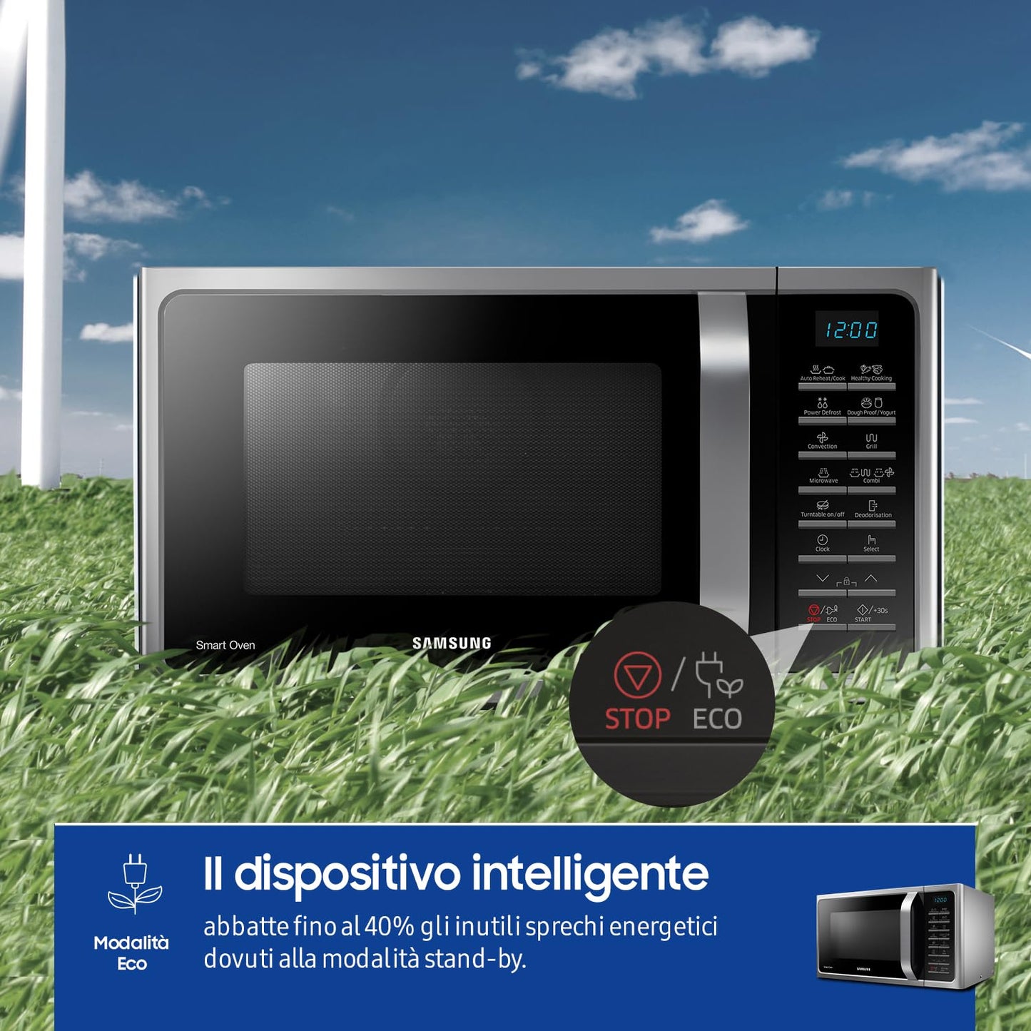 Samsung Forno a Microonde Combinato a libera installazione SmartOven MC28H5015AS/ET, Cottura Ventilata, Microonde + Grill 900 W + 1500 W, 28 L, 52l x 47h x 31p cm, Argento