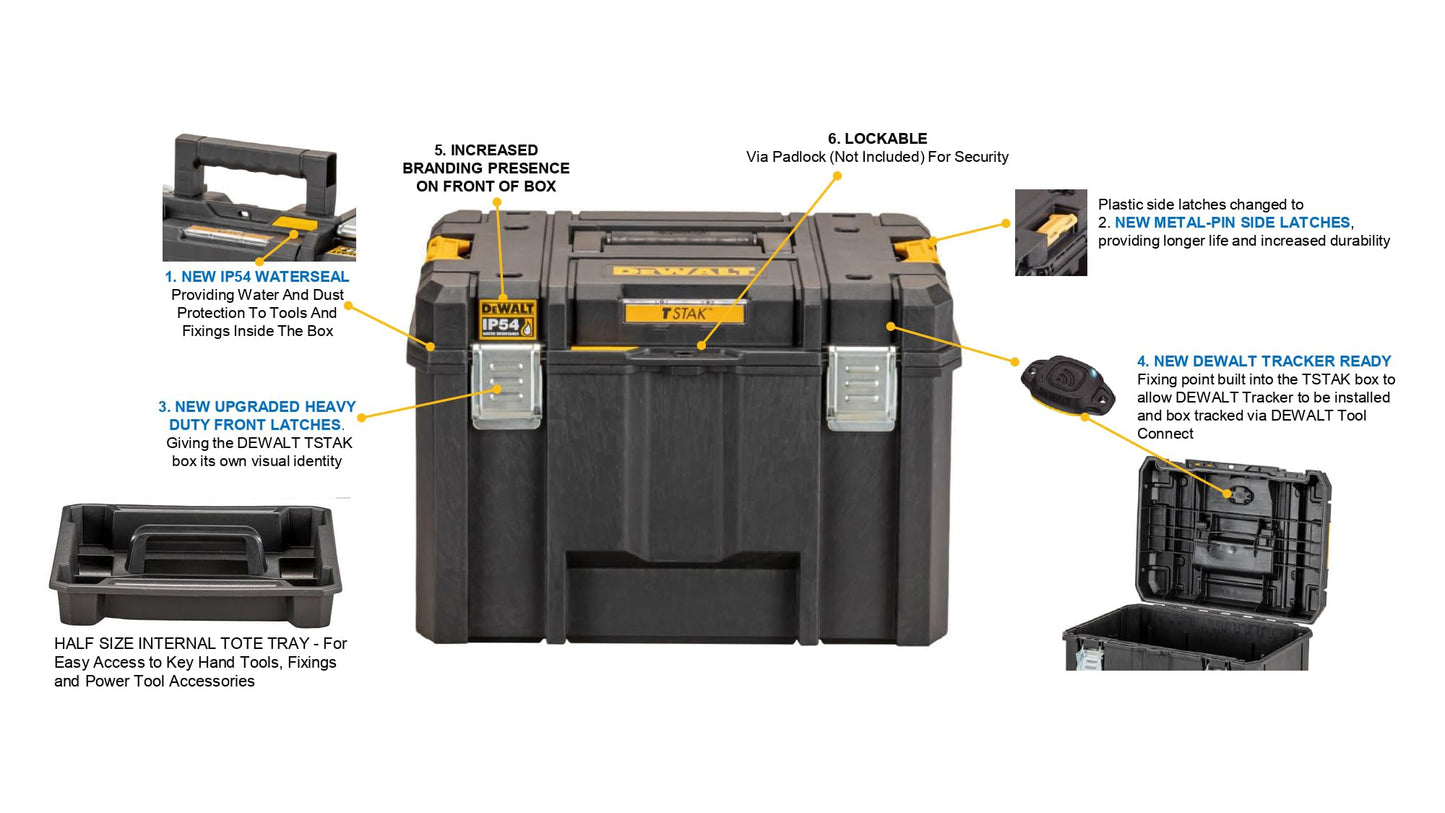 DEWALT DWST83346-1, TSTAK VI - Unità profonda porta elettroutensili con vasca portaoggetti amovibile, cerniere per aggancio laterale.