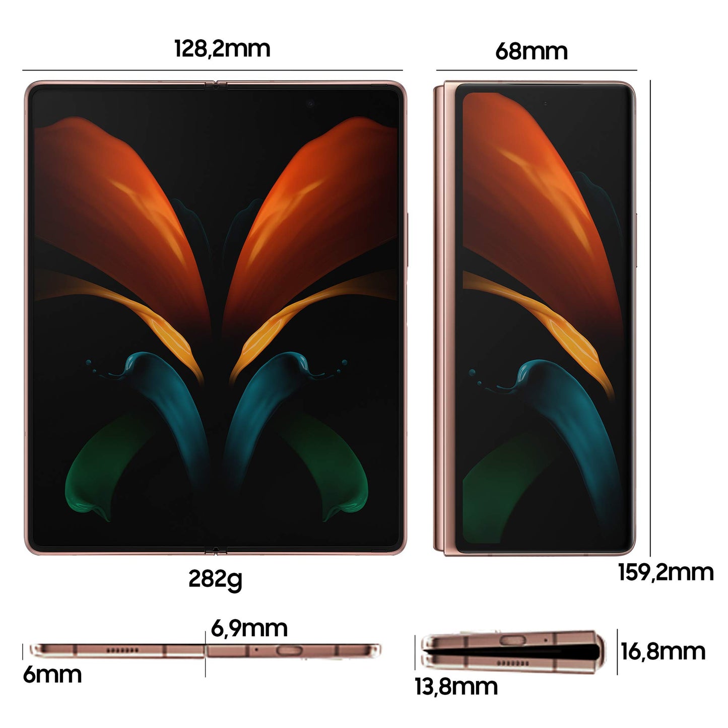 Samsung Galaxy Z Fold2 5G Smartphone, Display ext.6.2” Super AMOLED / int. 7.6” Dynamic AMOLED 2x, 256GB, RAM 12GB, Batteria 4500 mAh, 5G, NanoSIM, Android 10, Marrone