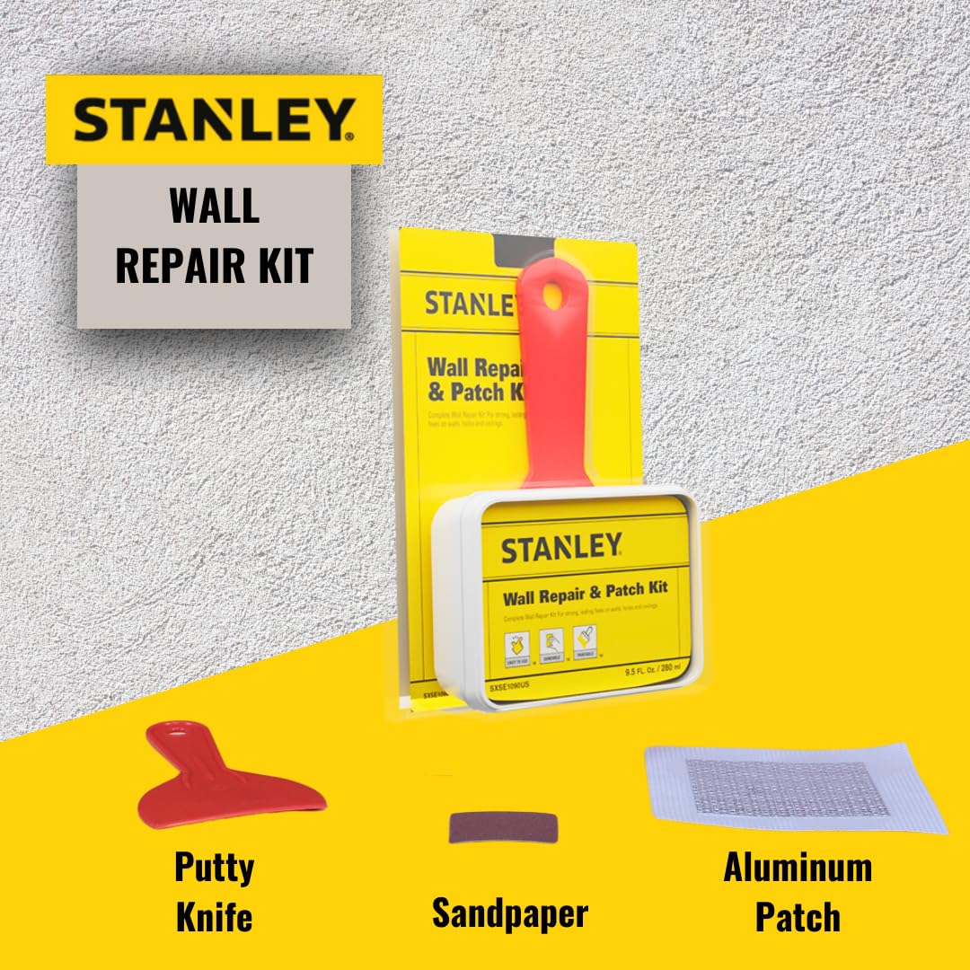 Stanley Drywall Patch Repair Kit - Complete Drywall Patch Solution for Home DIY, Includes Wall Hole Filler, Spackle Wall Repair and Putty Hole Repair - 9.5 Fl Oz. 1 Pack