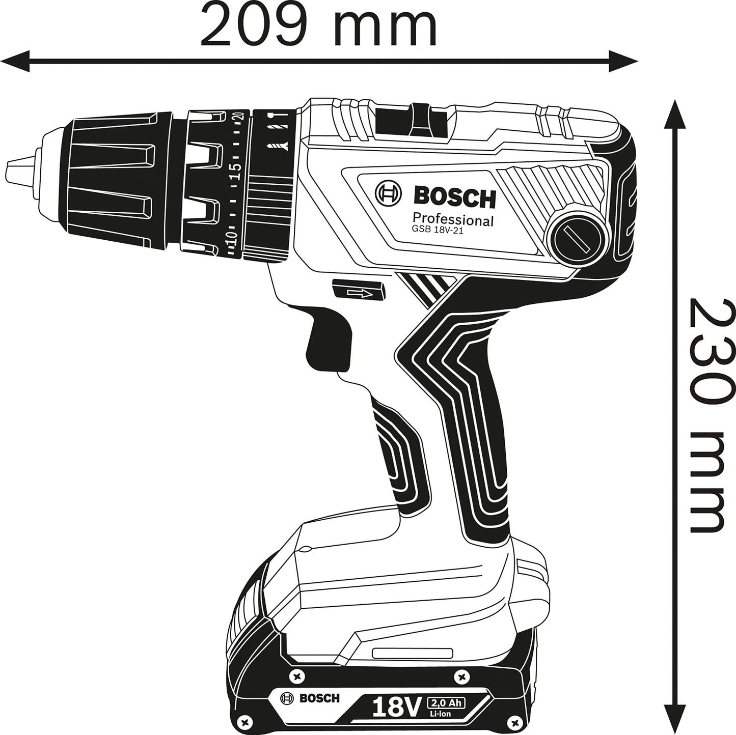 Bosch Professional 18V System Trapano-avvitatore con percussione a batteria GSB 18V-21 (Senza batterie e caricabatteria)