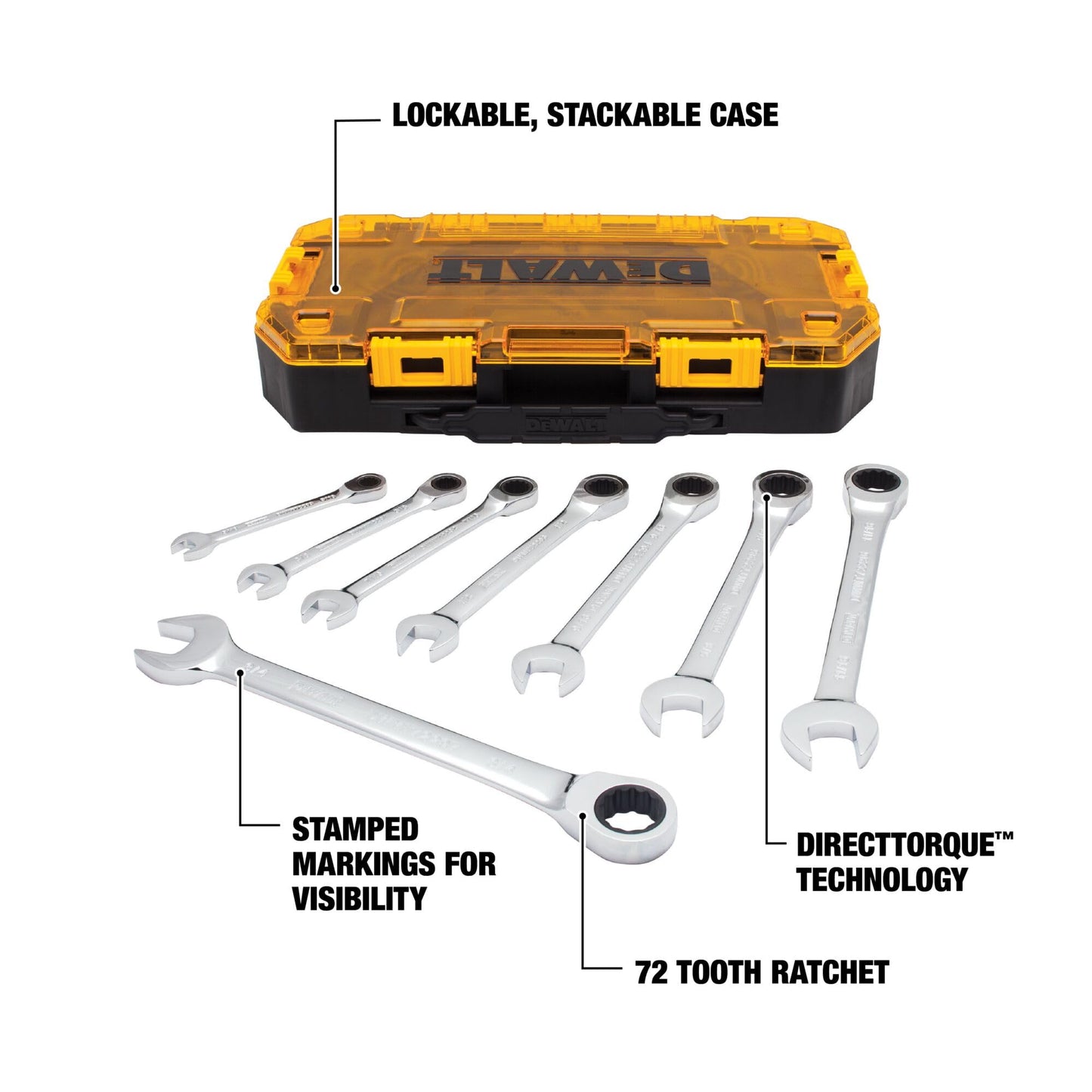 DEWALT Tough Box - Set di chiavi combinate a cricchetto SAE da 8 pezzi