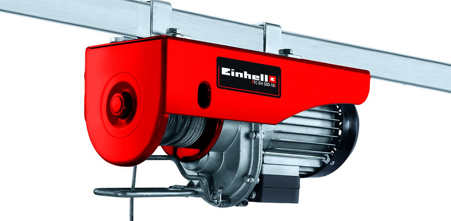 Einhell TC-EH 500-18 Argano elettrico (230 V, 50 Hz, 1000 W, portata senza rullo guida 250 kg, portata con rullo guida 500 kg, cavo 18 m)