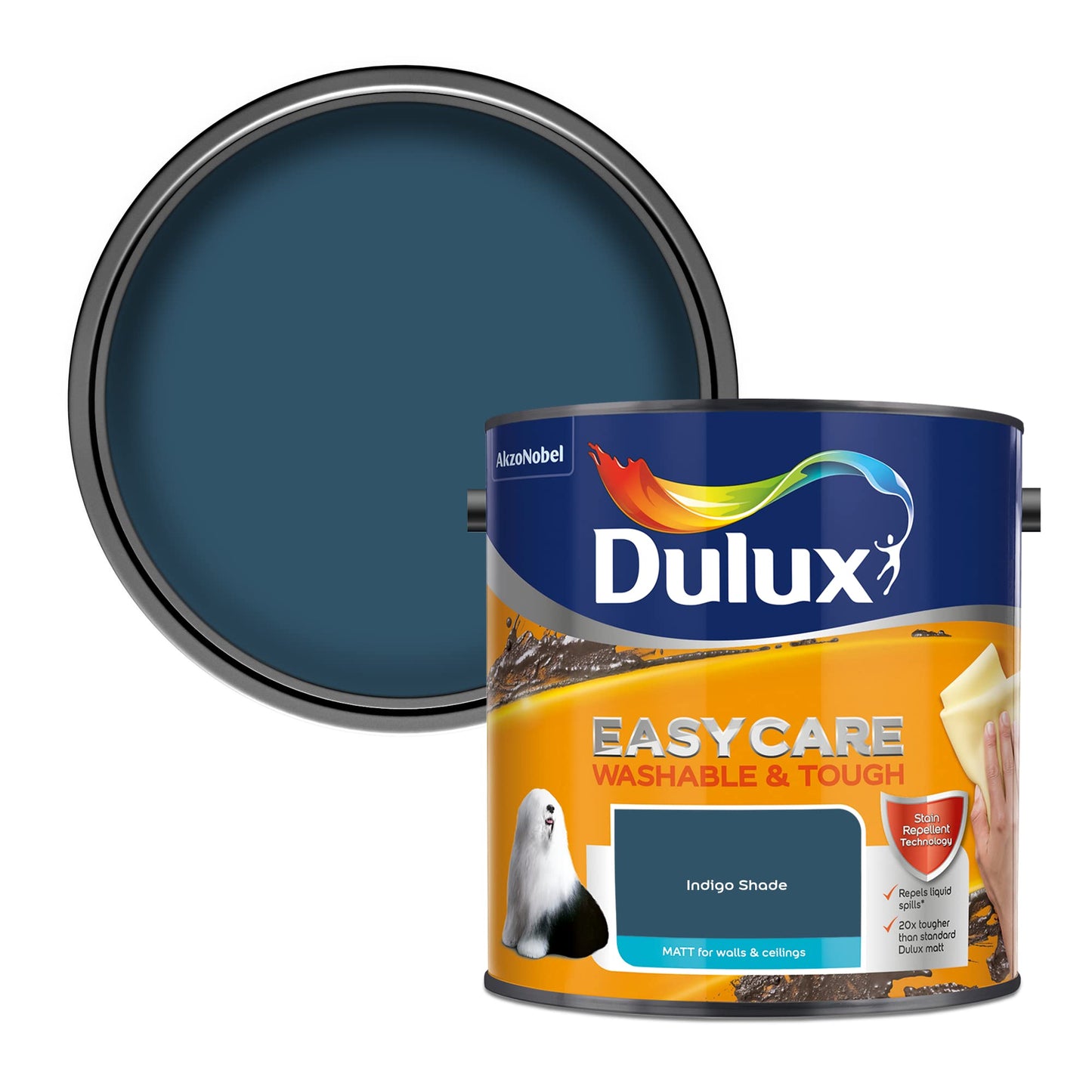 Dulux Vernice a emulsione opaca, facile da pulire, lavabile e resistente, tonalità indaco, 2,5 l