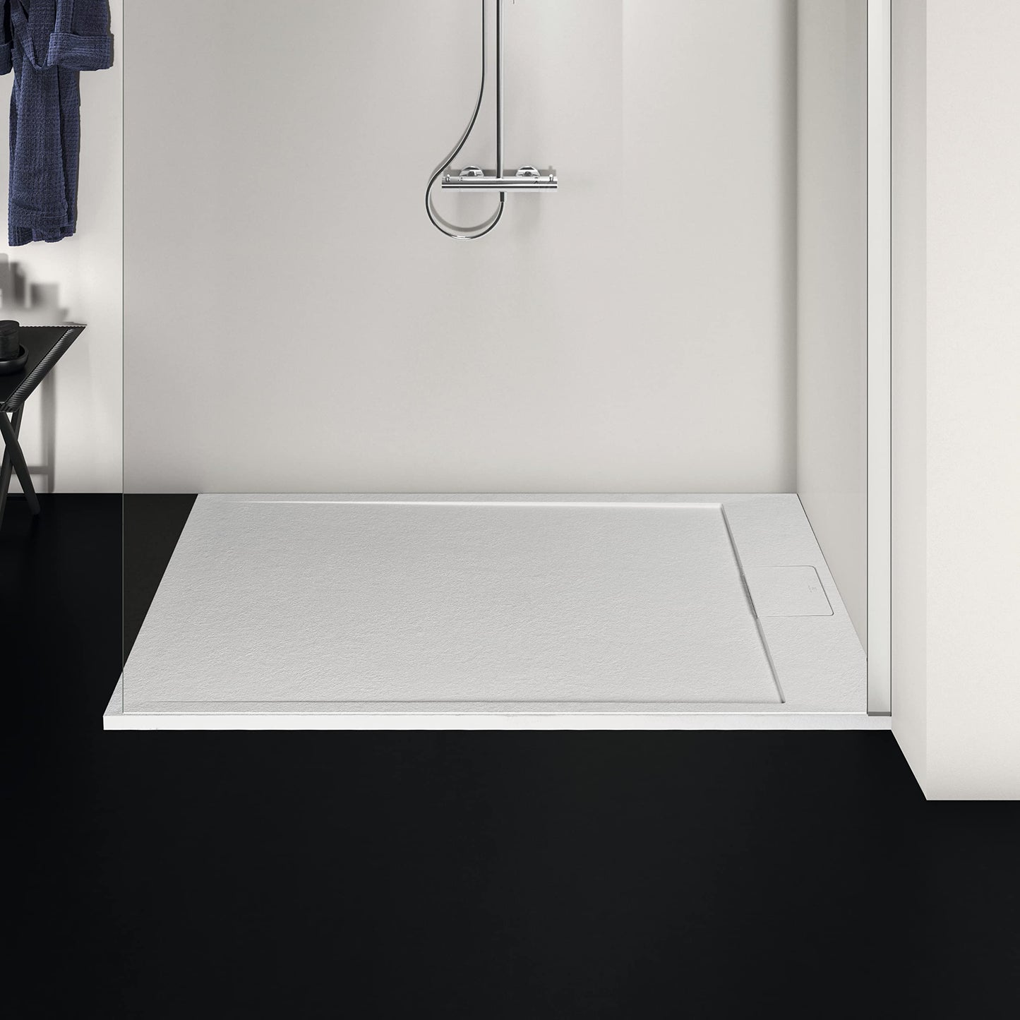 Ideal Standard - Ultra Flat S i.life, Piatto doccia rettangolare 120x80 in resina, Piletta di scarico lato corto, Finitura opaca effetto pietra, Bianco