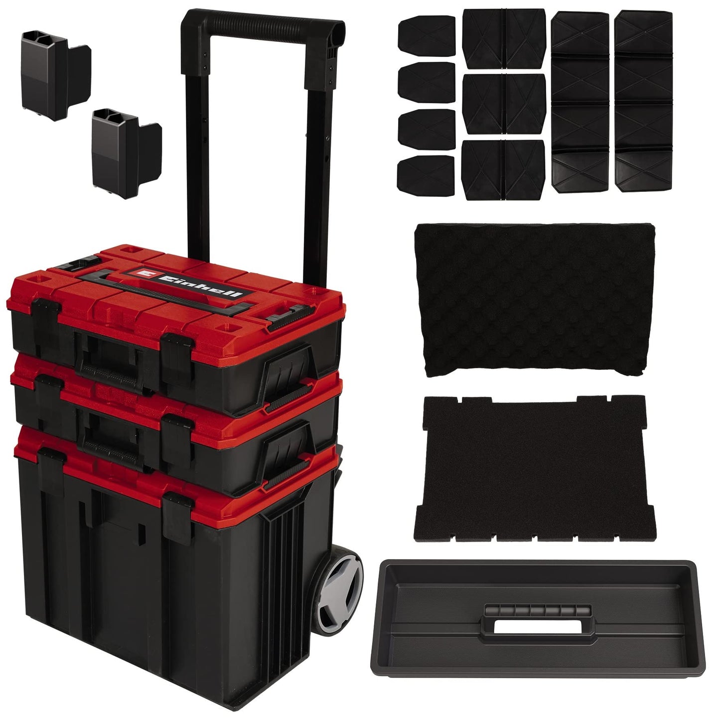 Einhell E-Case Tower Set di valigie originali (massimo 120 kg, composto da 3 valigie con accessori, conservazione e trasporto di accessori e attrezzi, impilabili, collegabili)