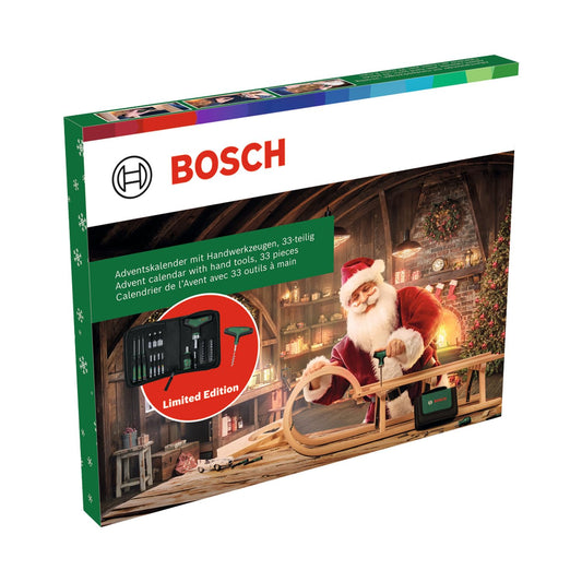 Bosch calendario avvento utensili manuali 2024, 33 pz. (set utens. cacciavite a cricchetto per bit, cacciaviti prec.; cacciavite per bit cric. corto; access.; cavatappi; custodia)