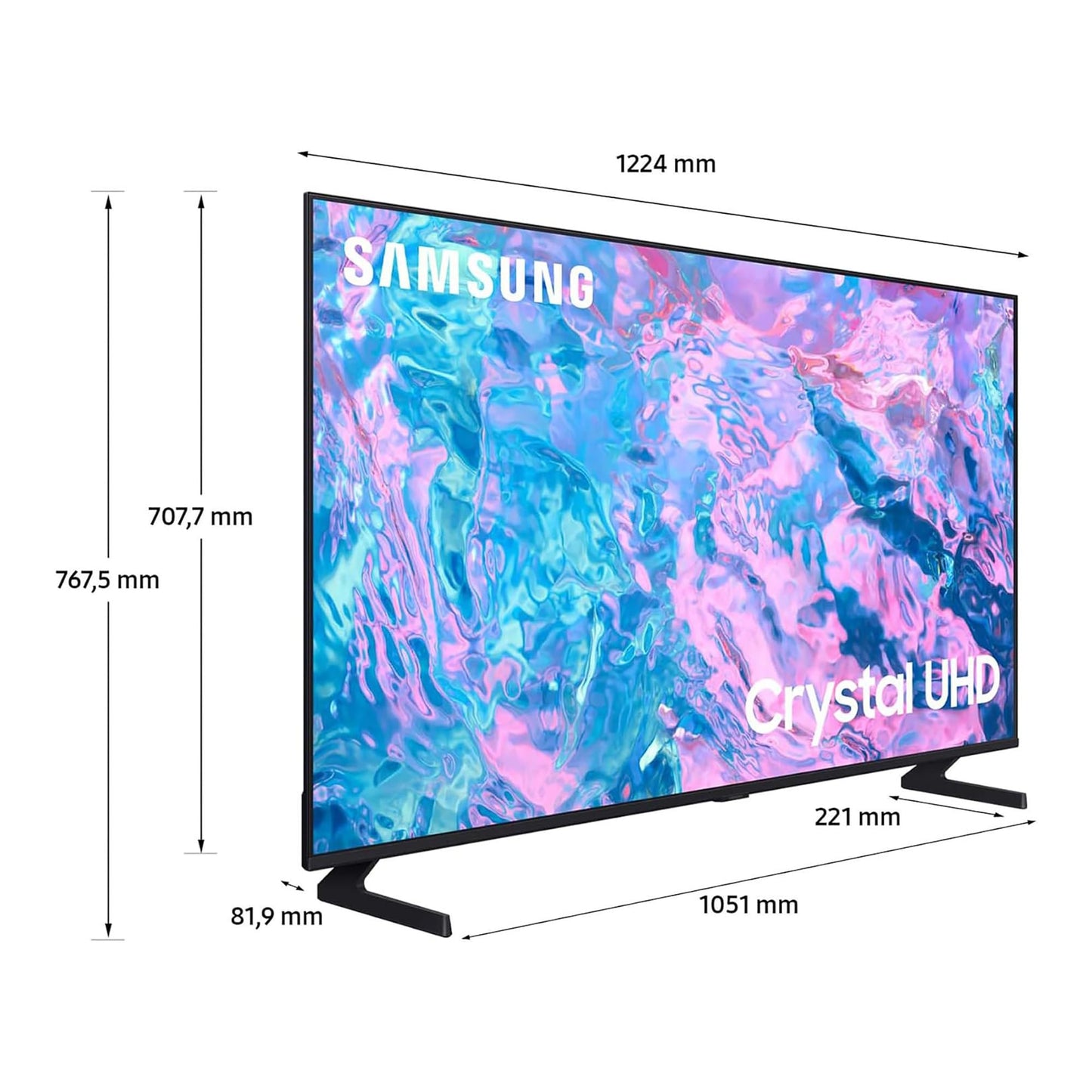 Samsung TV UE65CU7090UXZT Crystal UHD 4K, Smart TV 65", Crystal Processor 4K, Slim Look, Q-Symphony e OTS Lite, DVBT-2, Integrato con Bixby, compatibile con Alexa e Google Assistant, Black [2024]