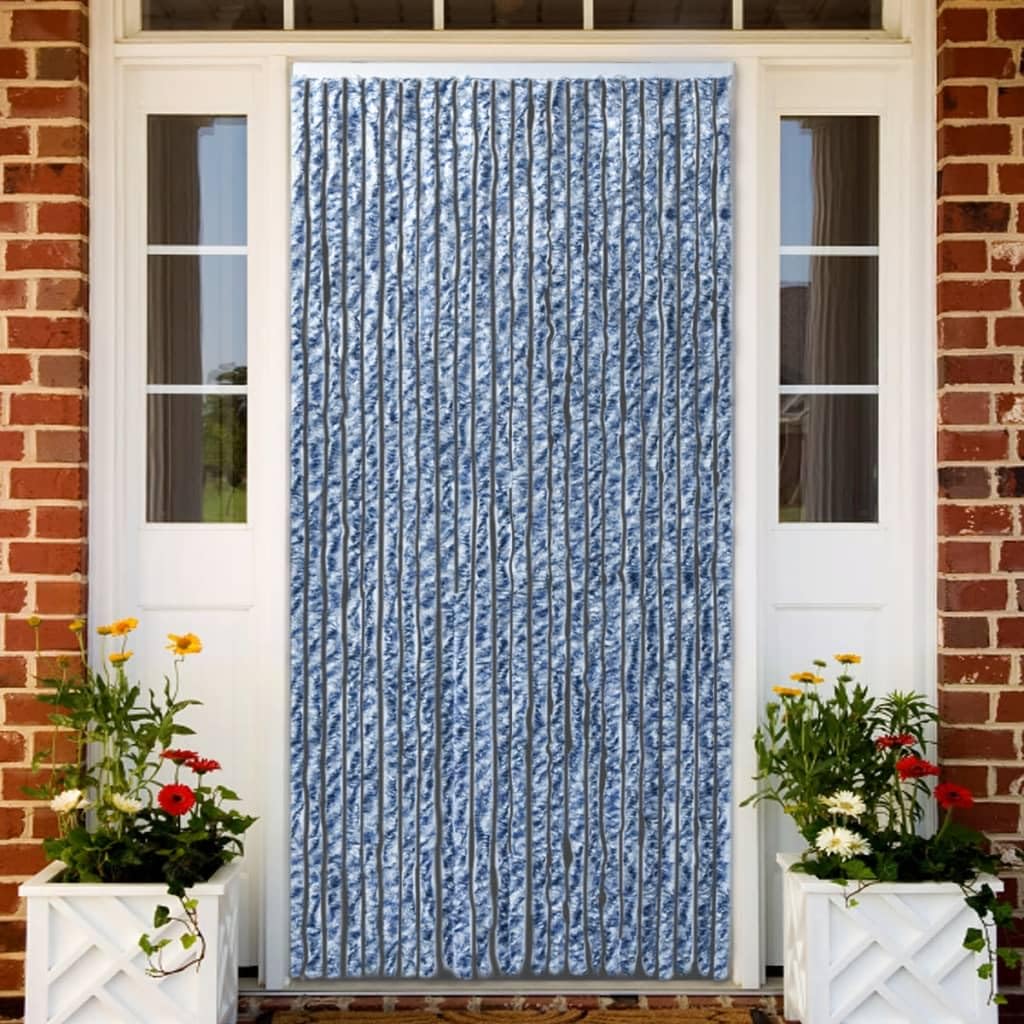 vidaXL Tenda Antimosche per Finestre e Porte Leggera Resistente all'Acqua Silenziosa Zanzariera Antiisetti 100x220 cm in Ciniglia Blu Bianca e Argento