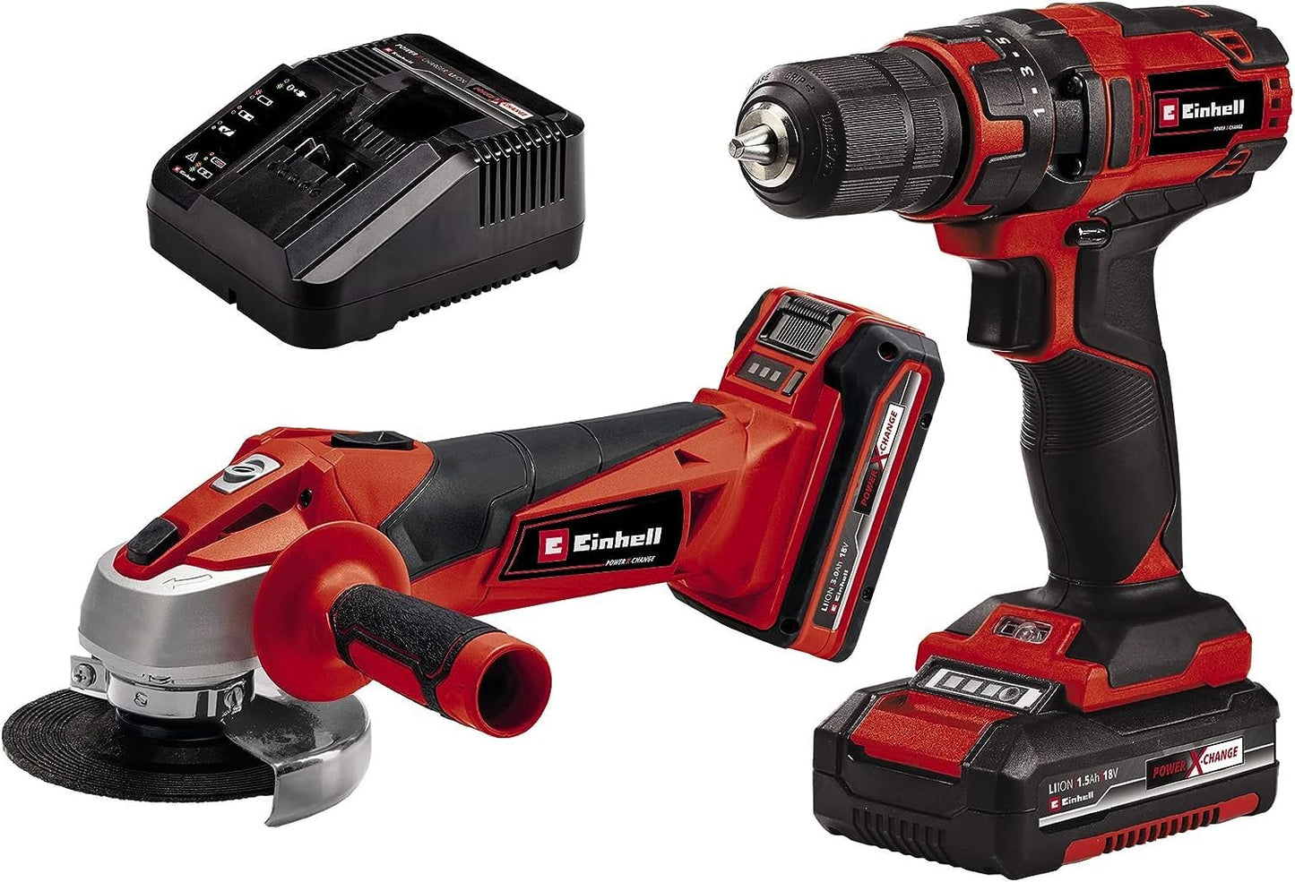 Einhell TC-TK 18 Li Kit Trapano e smerigliatrice (18 V, trapano avvitatore TC-CD 18/35 Li + smerigliatrice angolare TC-AG 18/115 Li, incl. batteria da 1,5 Ah e 3,0 Ah e caricabatteria)