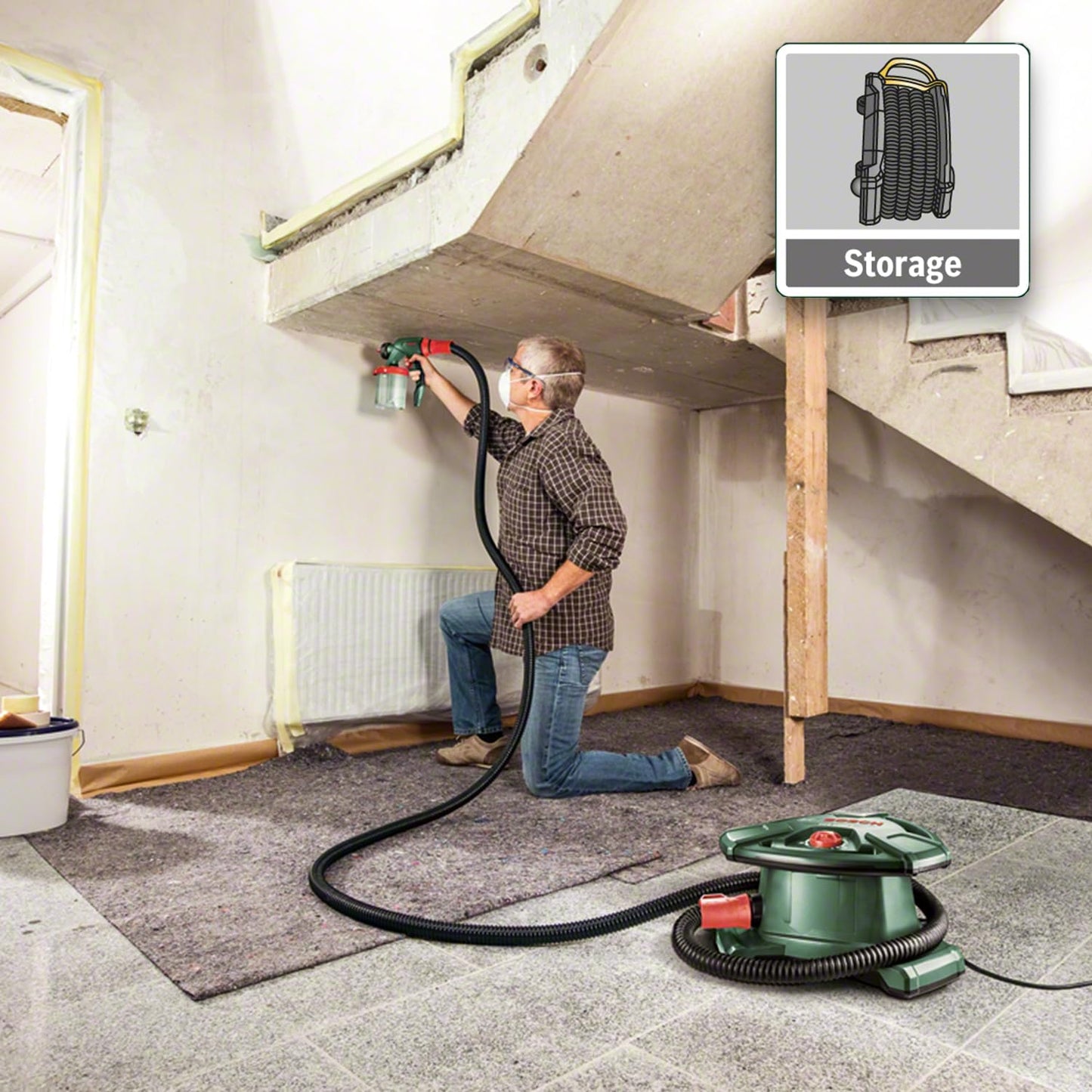 Bosch Home And Garden Pistola Per Verniciatura A Spruzzo Sistema Pfs 5000 E, 1200 W, Bocchette Per Pittura Murale, Vernici Trasparenti, Edizione Amazon, Grigio, Nero, 2 X Serbatoi Colore Da 1000 Ml