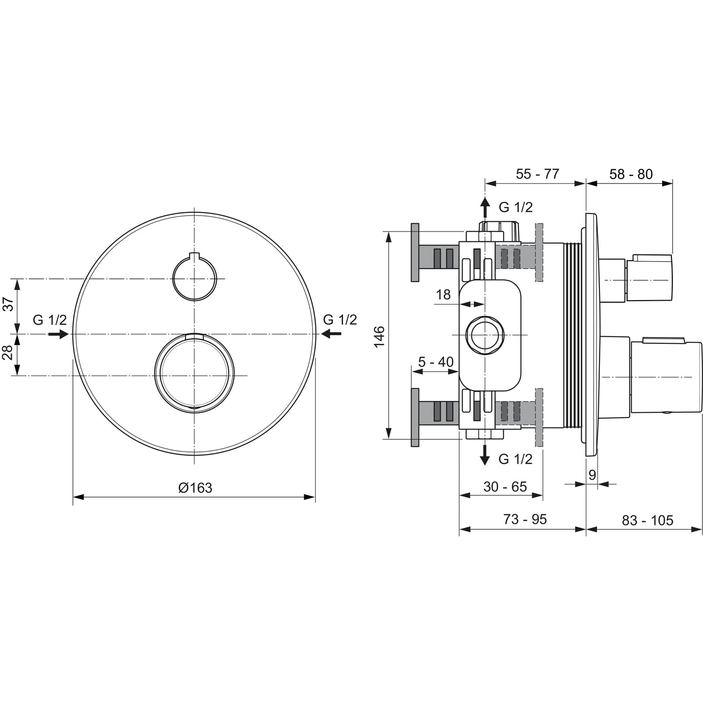 Ideal Standard - Ceratherm T100 Miscelatore termostatico ad incasso individuale per doccia, Cromato