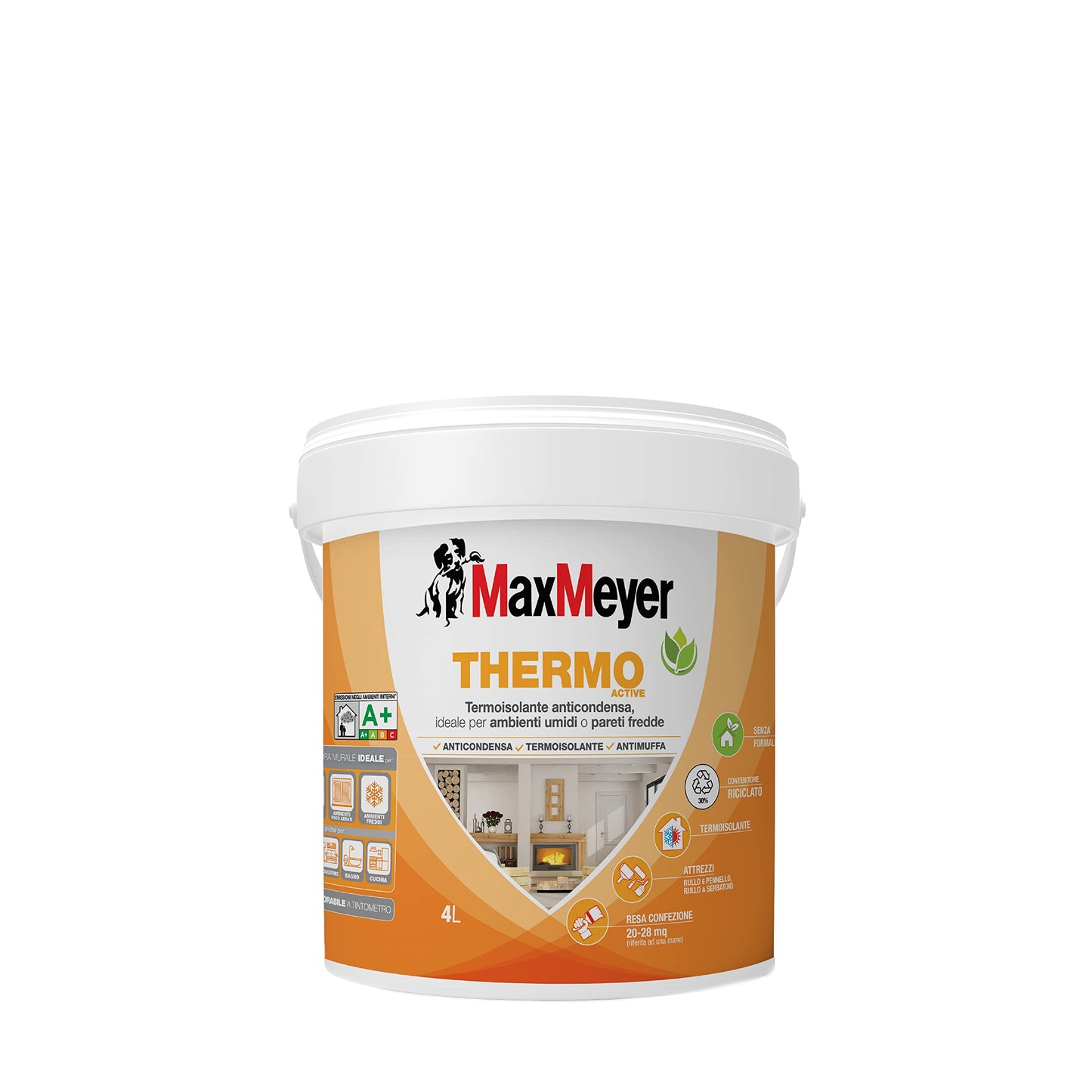 MaxMeyer Pittura per interni termica, antimuffa, anticondensa, A+ e priva di formaldeide, Thermo A+ Active BIANCO 4 L