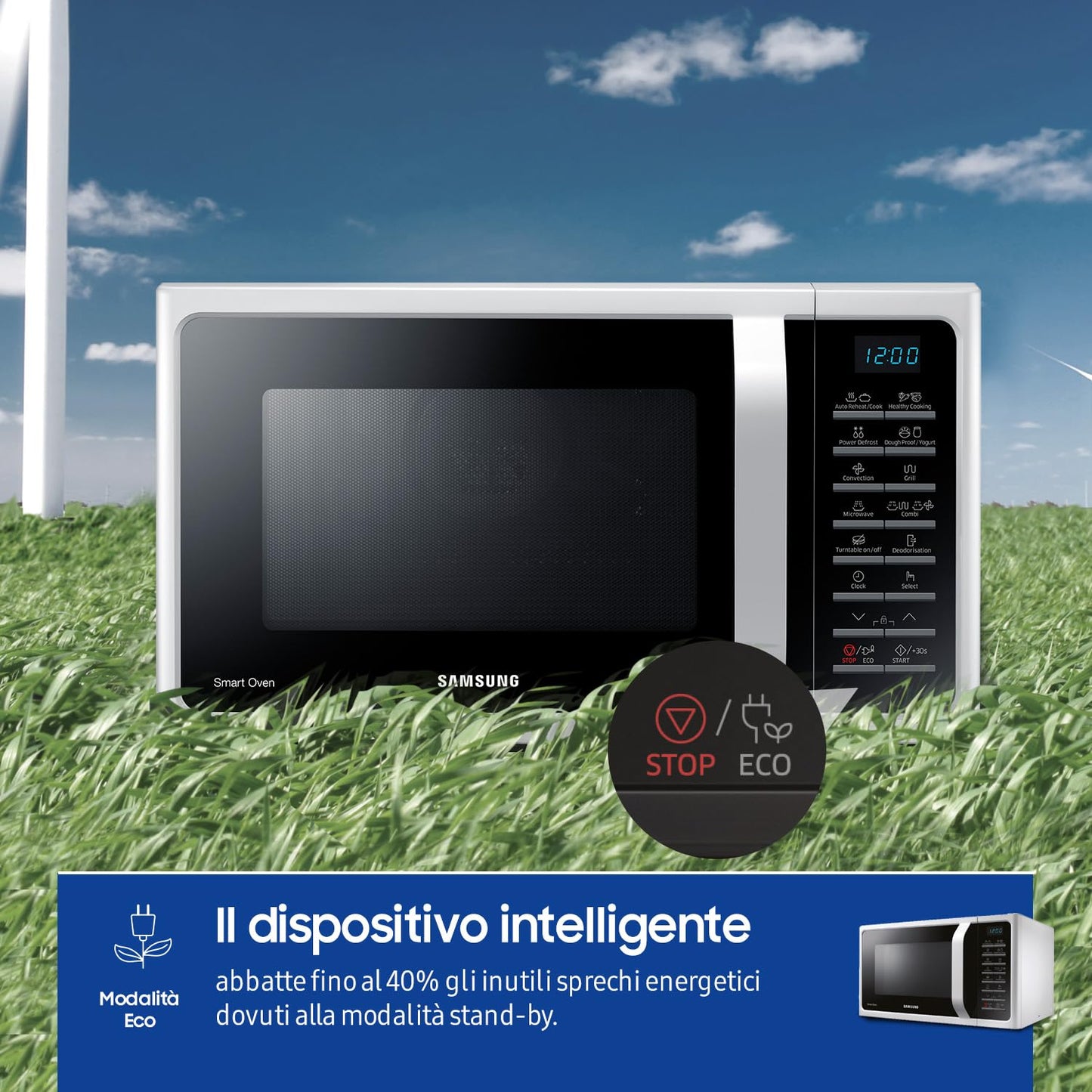 Samsung ‎MC28H5015AW/ET Forno a Microonde Combinato a Libera installazione, Cottura Ventilata, Microonde + Grill 900 W + 1500 W, Bianco, 51.7 x 31 x 47.48 cm