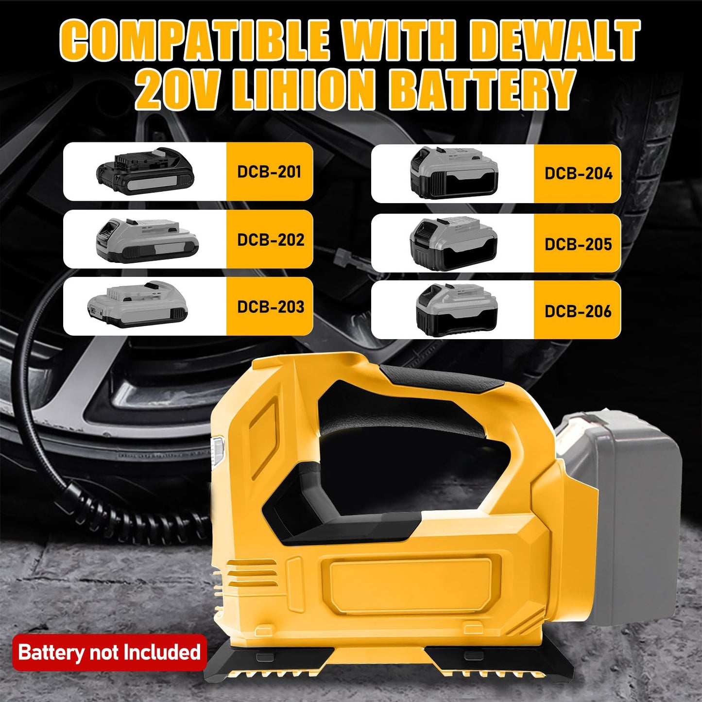 Compressore per Dewalt 20 V batteria(senza batteria, senza caricatore), portatile, con manometro digitale, compressore d'aria elettrico per auto, moto, biciclette, palloni sportivi