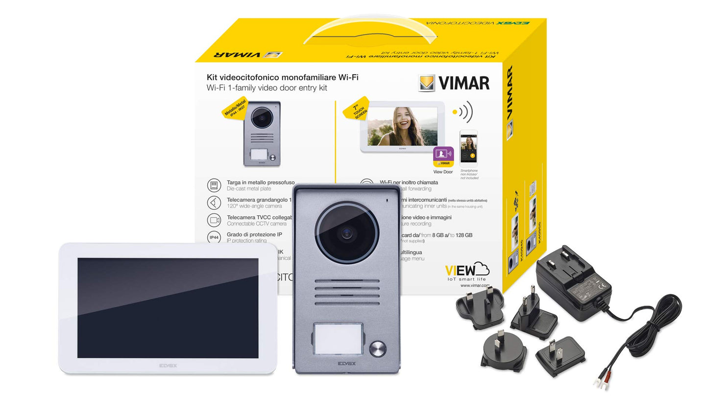 Vimar K40945 Kit Videocitofono Smart Monofamiliare Con Monitor Touch Screen Vivavoce Wifi, 1 Alimentatore Multispina, ‎Bianco, ‎26.5 x 10.8 x 20 cm, 1.45 Kg