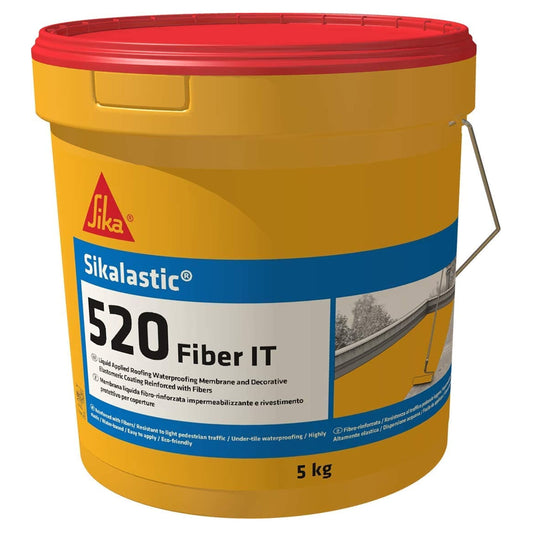 Sika - Sikalastic-520 Fiber IT, Grigio - Membrana liquida impermeabilizzante - Rivestimento decorativo elastomerico - Resistente ai raggi UV - 5kg