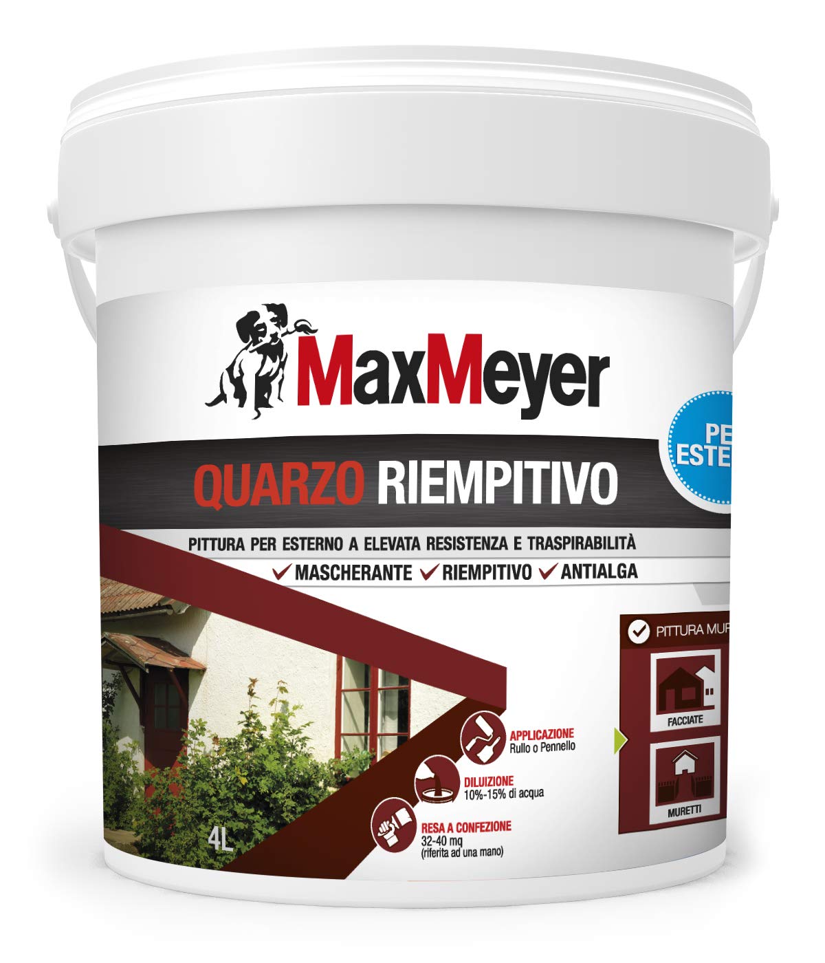 MaxMeyer Pittura per esterni Quarzo Riempitivo Antialga BIANCO 4 L