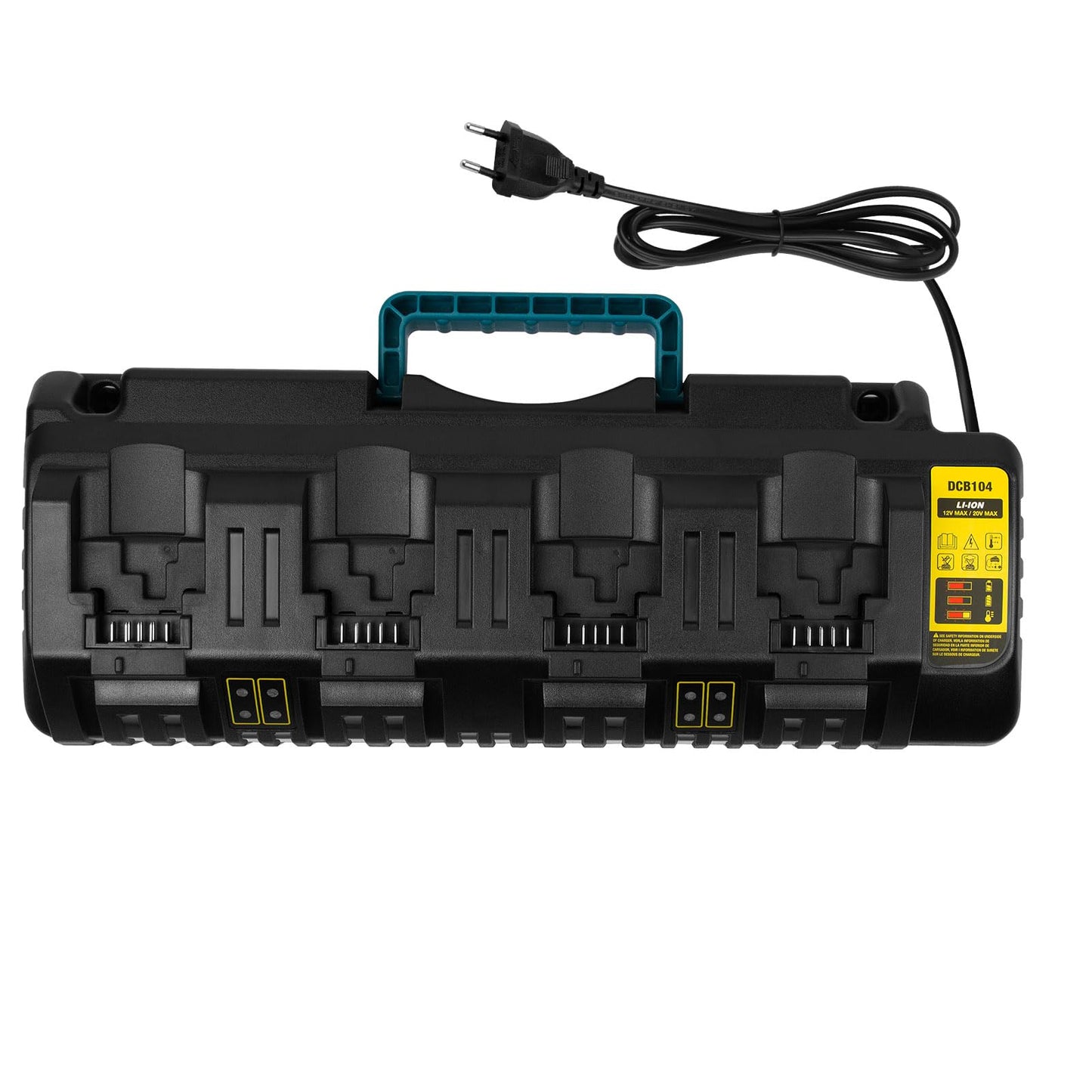 ASUNCELL 4 Porte Caricabatterie Compatibile con Dewalt DCB104 18V Piattaforma XR, 3A Caricabatterie per Batterie 12V-20V MAX, Compatibile con Dewalt 18V DCB batteria di ricambio(con 2 porte USB 2.1A)