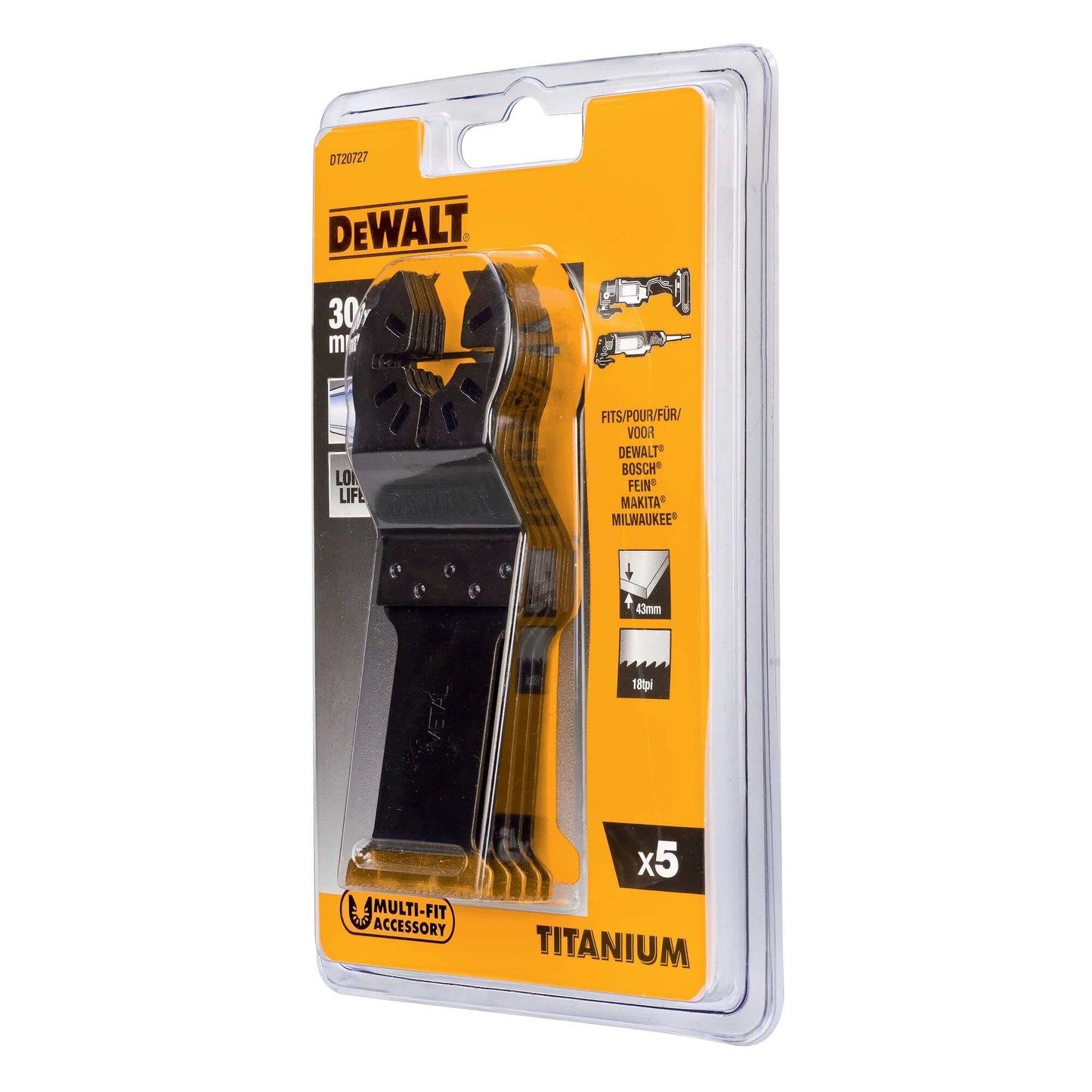 DeWalt Accessori Per Utensile Multifuzione - N.5 Lame In Titanio Lunga Durata Per Tagli Ad Affondamento