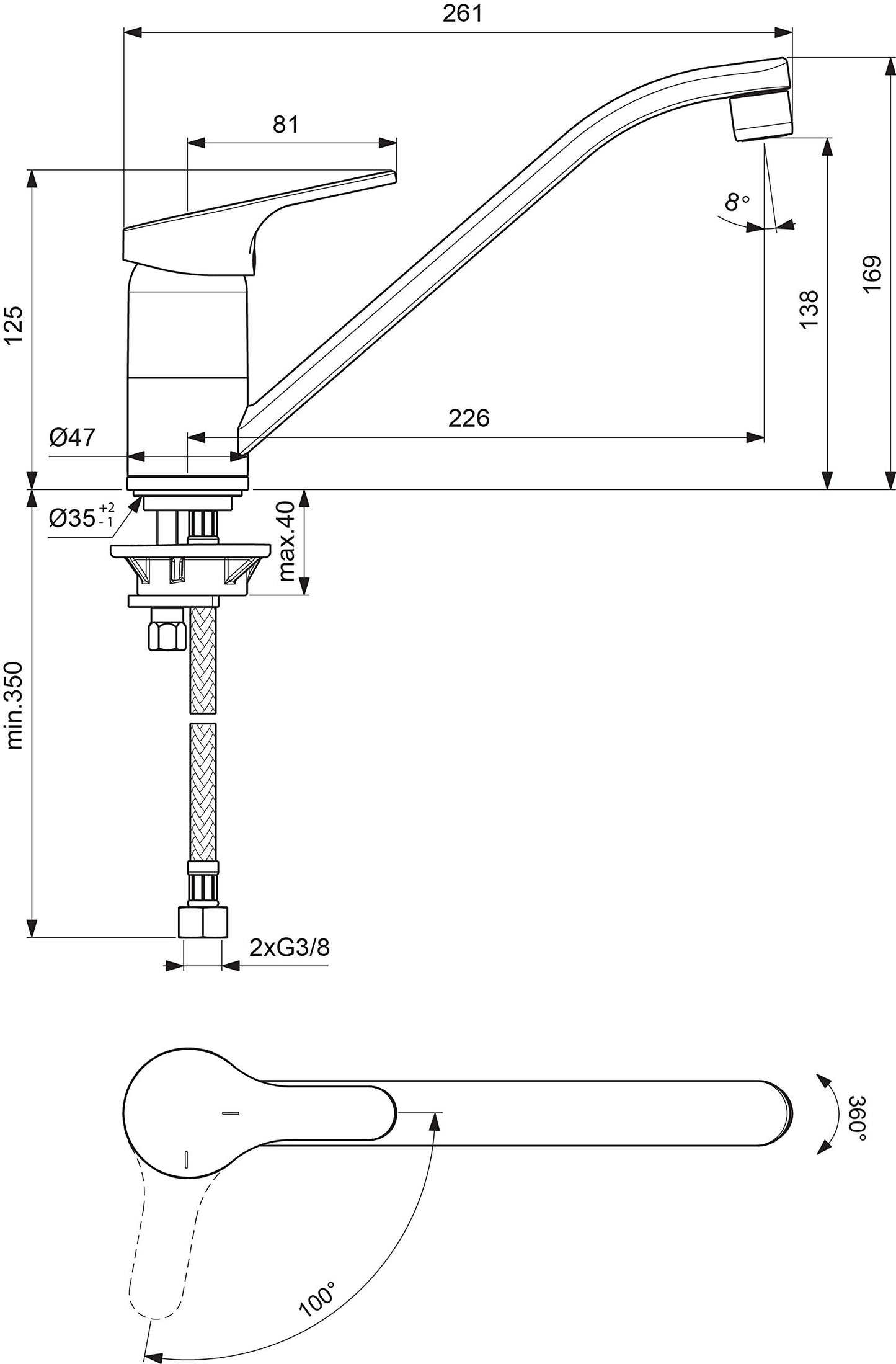 Ideal Standard BC133AA CeraFit BC133AA-Miscelatore monocomando per lavello da Cucina, con Tubo e aeratore orientabile, Altezza 169 mm, sporgenza 260 mm, Cromo