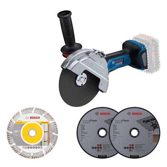 Bosch Professional BITURBO Smerigliatrice angolare a batteria GWS 18V-180 P (Ø mola 180 mm, profondità di taglio 230 mm, interruttore PROtection, incl. 2 mole da taglio, 1 mola diamantata)