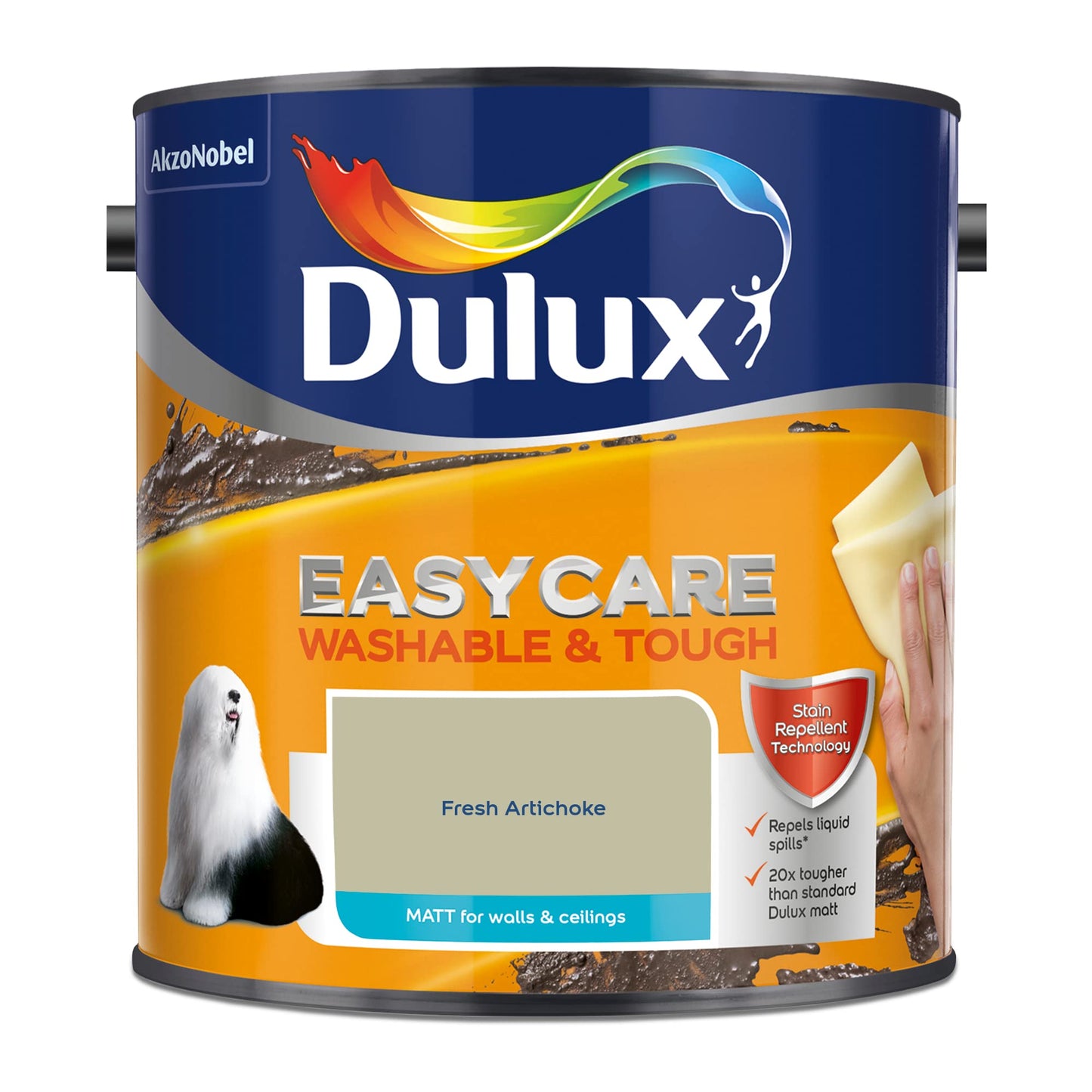 Dulux Vernice a emulsione opaca, facile da pulire, lavabile e resistente, 2,5 l, colore: carciofo fresco