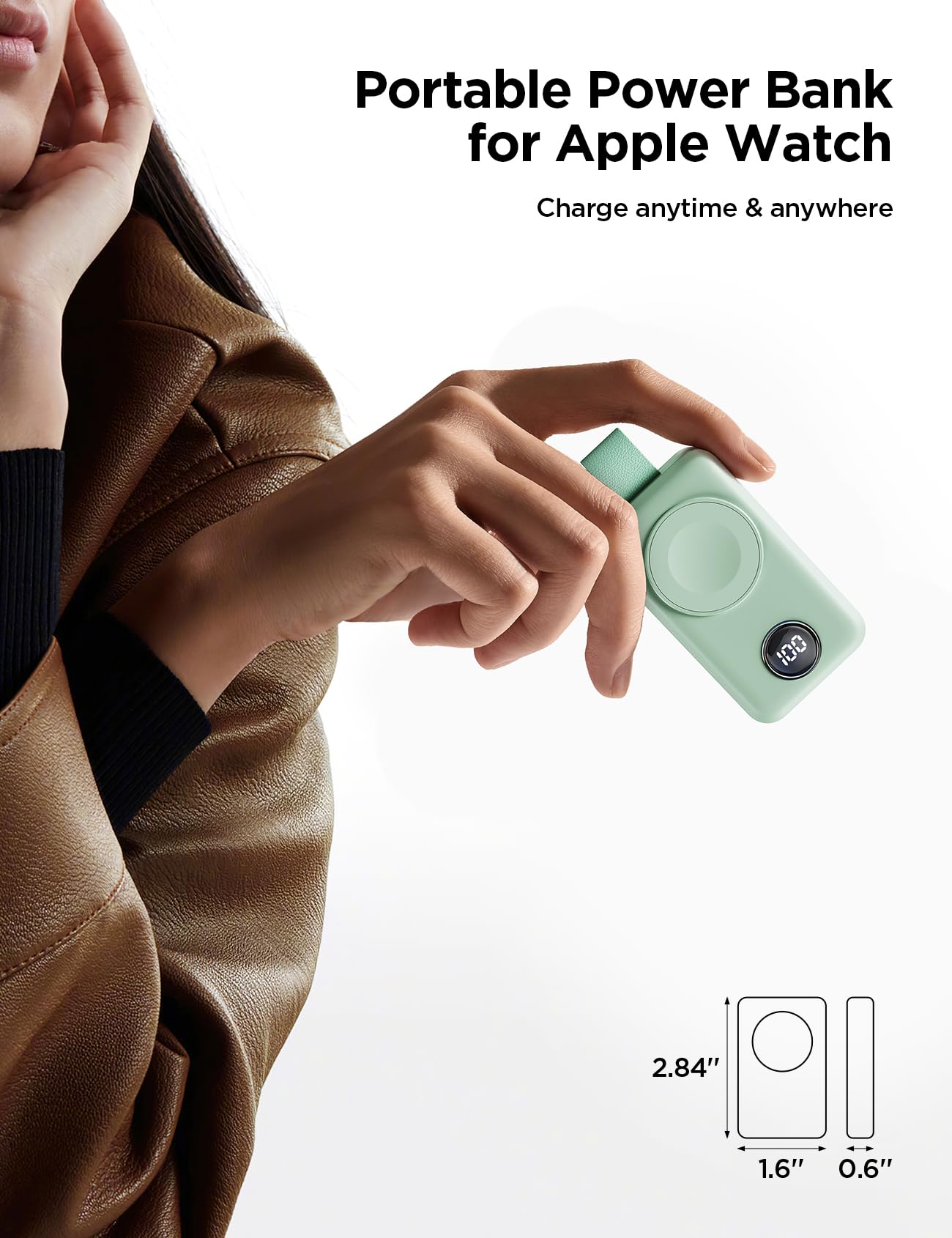 JOYROOM Caricatore Apple Watch, 2000 mAh Caricabatterie Wireless Portatile per Apple Watch Series 10/9/8/7/6/5/SE/4/3/2/UItra 2/Ultra, Ricarica a Induzione Magnetica (Verde menta)