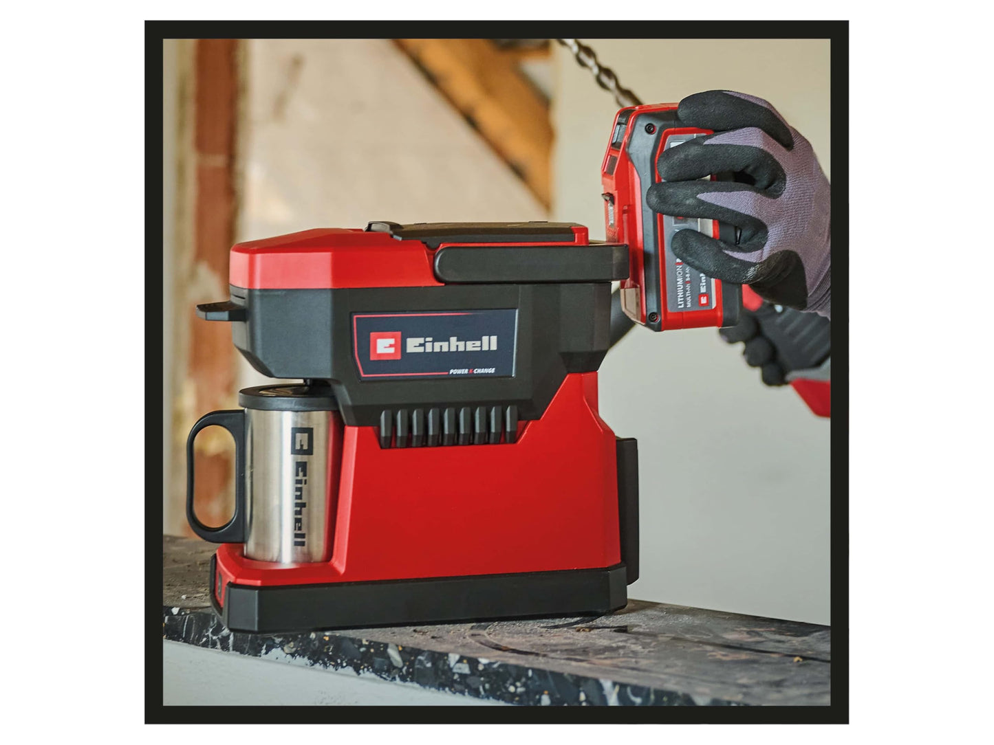 Einhell Macchina da caffè a batteria TE-CF 18 Li-Solo Power X-Change (18 V, 240 ml, per caffè con filtro e cialde caffè, maniglia per il trasporto, tazza da caffè con coperchio, senza batteria)