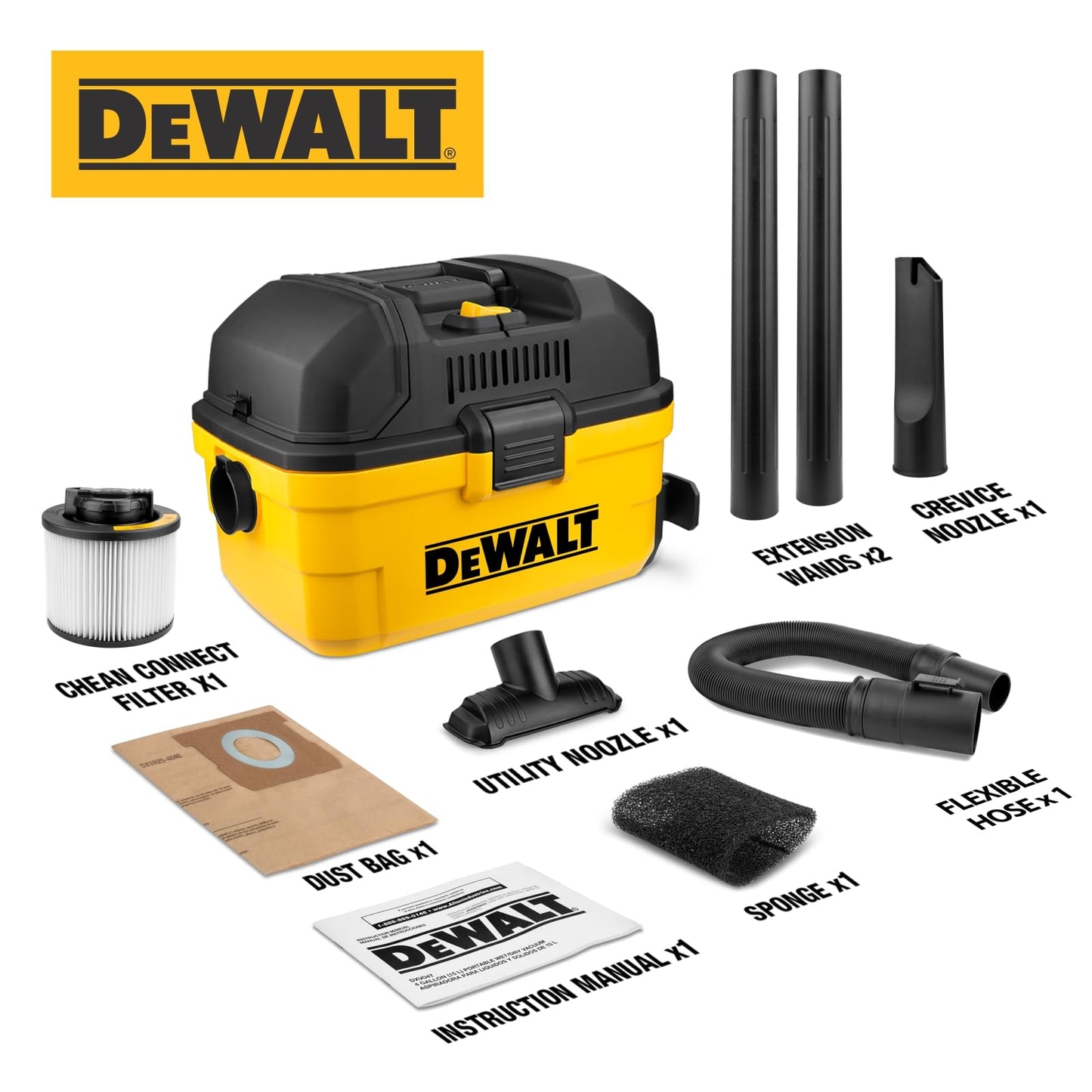 DEWALT DXV15T, Toolbox 15L Wet/Dry Vac, Giallo/Nero