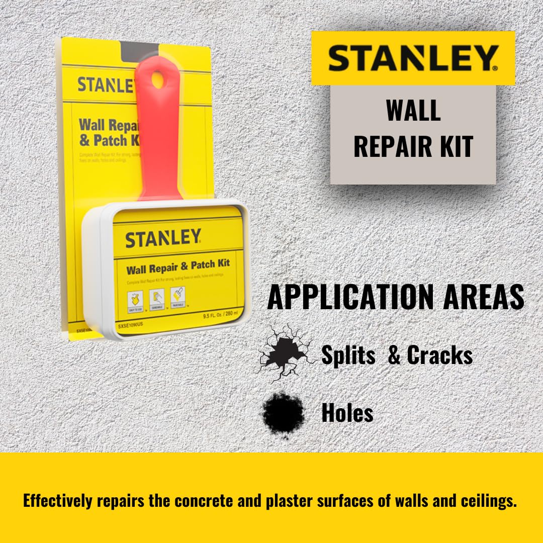 Stanley Drywall Patch Repair Kit - Complete Drywall Patch Solution for Home DIY, Includes Wall Hole Filler, Spackle Wall Repair and Putty Hole Repair - 9.5 Fl Oz. 1 Pack