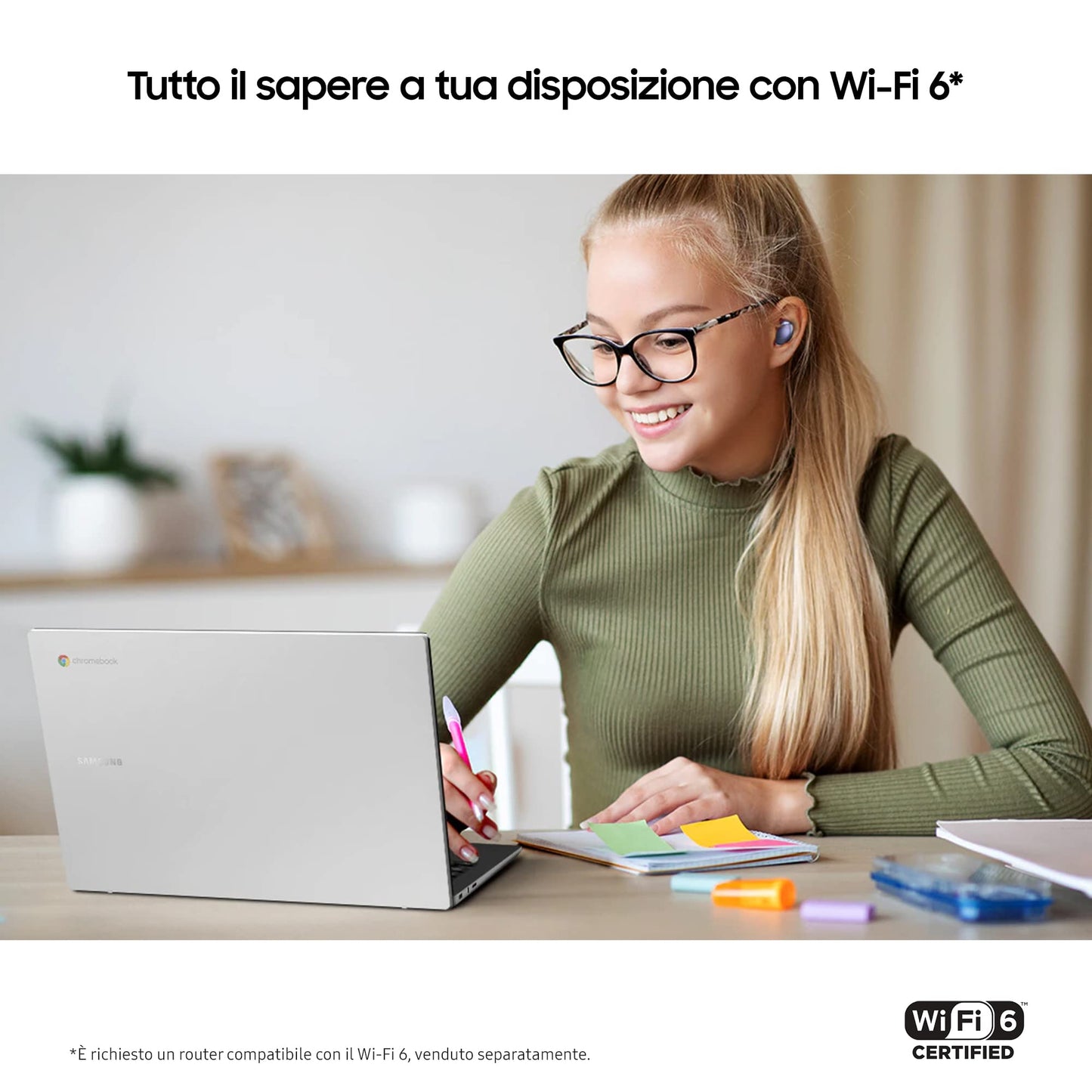 Samsung Galaxy Chromebook Go, Computer Portatile XE340XDA-KA1IT Chrome OS, Processore Intel Celeron, Display Screen 14” Full HD LED, RAM 4GB, Memoria eMMC 64GB, USB-C, Silver (Versione Italiana)