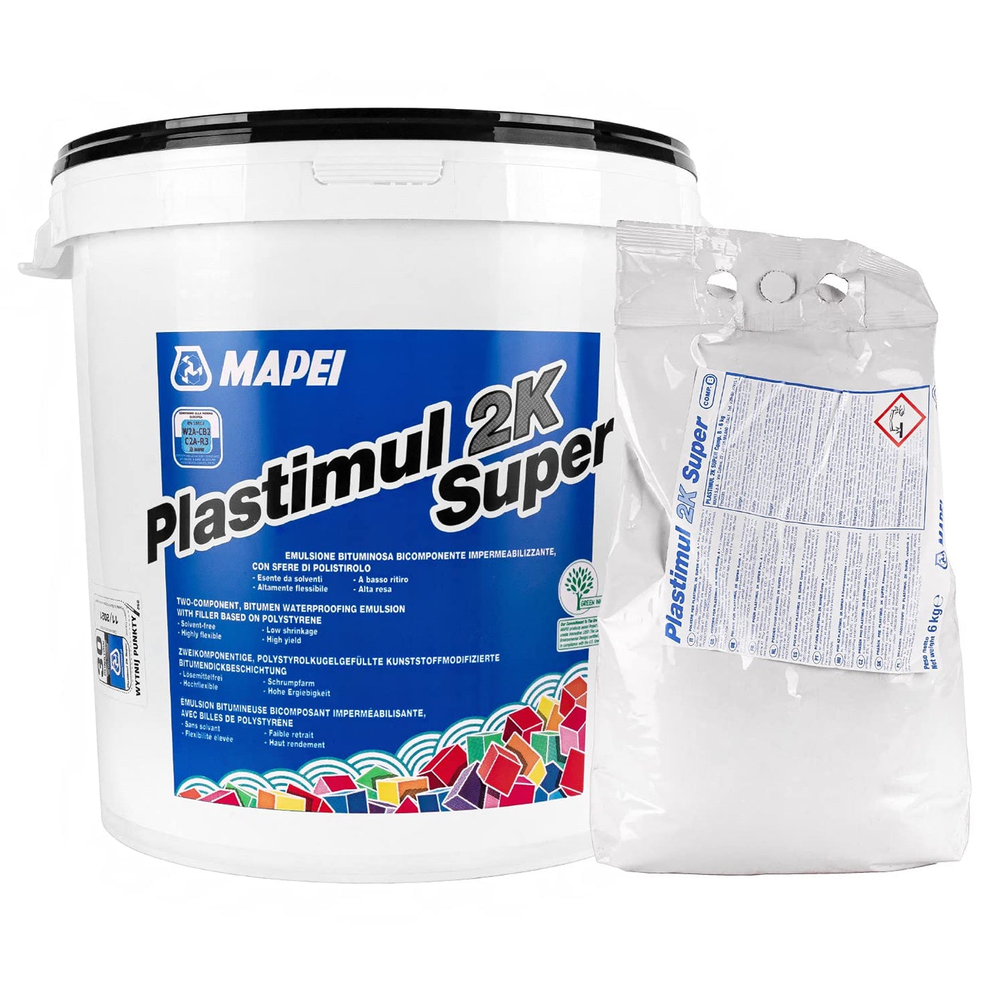 MAPEI PLASTIMUL 2K SUPER 22,9 kg Emulsione di bitume impermeabile altamente flessibile, priva di solventi, a basso ritiro, bicomponente, con sfere di polistirolo.