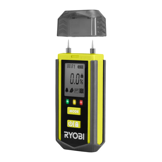 Ryobi RBPINMM1, Misuratore di Umidità, Batteria 18V ONE+ Non Inclusa, Include un Coperchio per Puntali, Adatto per Vari Materiali, Anche per Punti Difficili da Raggiungere