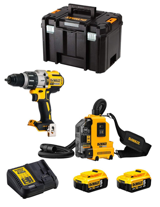 DeWALT Kit DWK225 (Trapano a Percussione DCD996 + Aspirapolvere DWH161 + 2 Batterie 5,0 Ah + Caricabatterie + TSTAK VI)