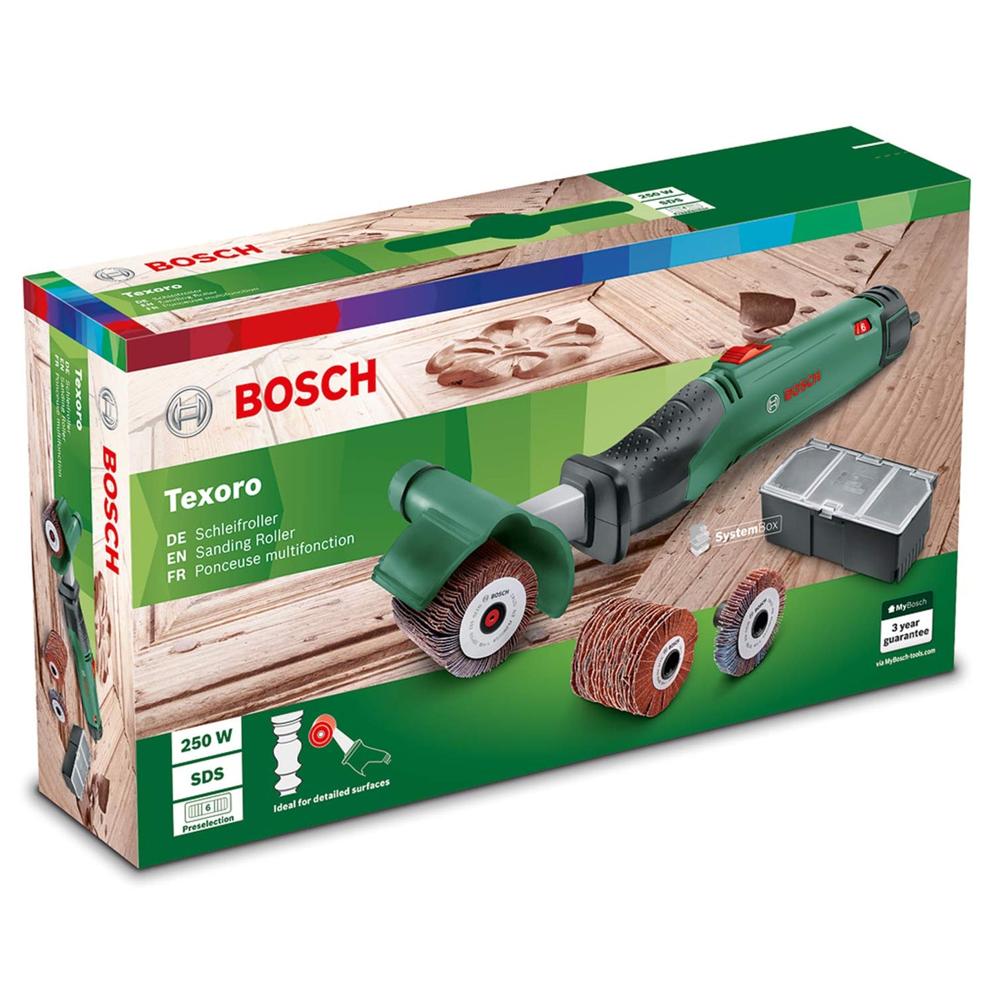 Bosch Texoro Levigatrice a rullo abrasivo (250 W, 3 accessori, scatola accessori, in confezione di cartone)