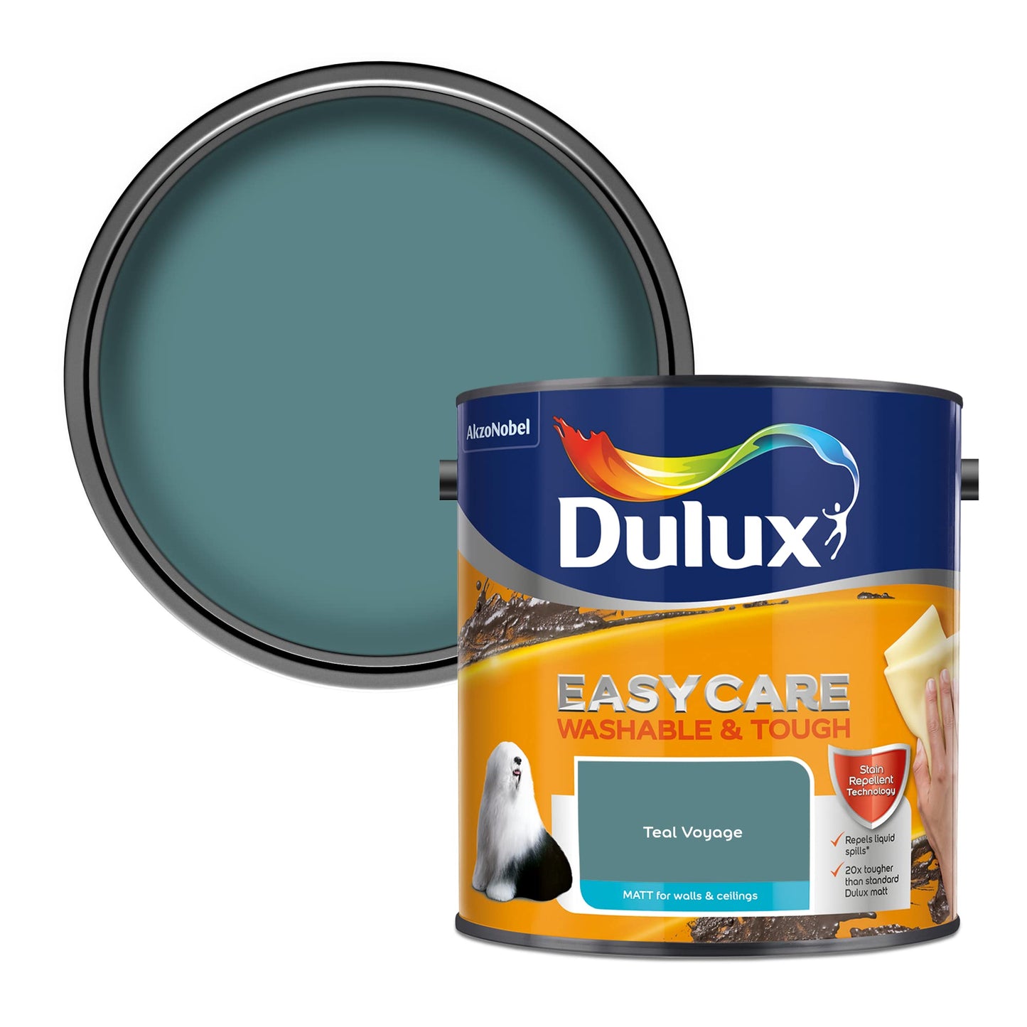 Dulux Vernice a emulsione opaca facile da pulire, lavabile e resistente, colore: foglia di tè Voyage, 2,5 l