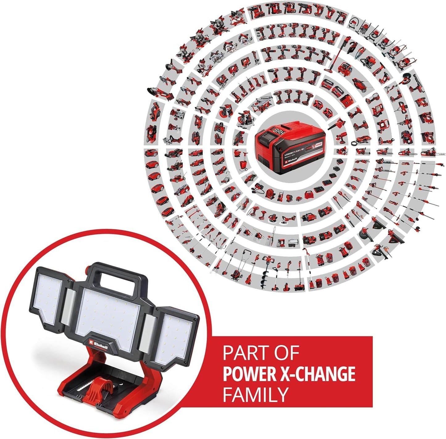 Einhell Lampada ricaricabile TP-CL 18/3000 Li-Solo Power X-Change (18 V, 3000 lm, testata orientabile, pannelli luminosi pieghevoli, 60 LED, regolazione della luminosità, senza batteria)