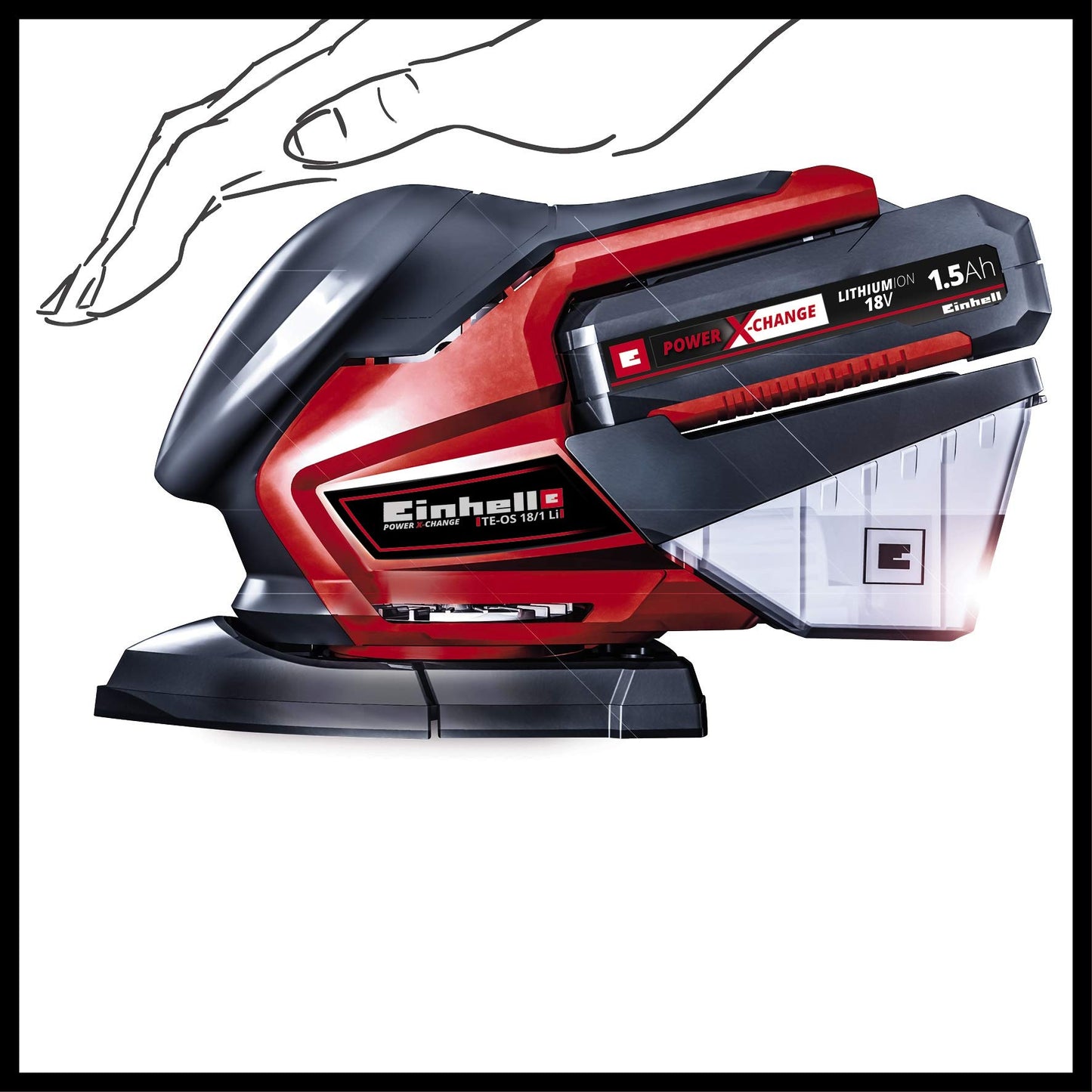 Einhell TE-OS 18/150 Li Solo Levigatrice orbitale a batteria Power X-Change (18V, oscillazioni al min. 24000,ampiezza oscillazioni 1.6 mm, Incl.6 fogli carta abrasiva,senza batteria e caricabatteria)