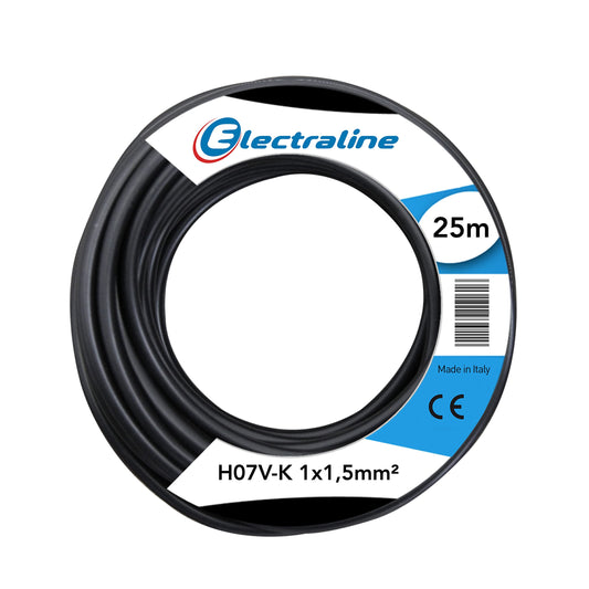 Electraline 15072 Cavo Unipolare N07V-K, Sezione 1x1.5 mm, 25 mt, Nero